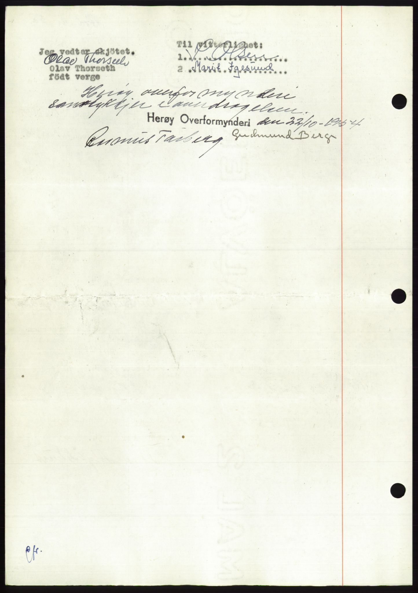 Søre Sunnmøre sorenskriveri, AV/SAT-A-4122/1/2/2C/L0099: Mortgage book no. 25A, 1954-1954, Diary no: : 2789/1954