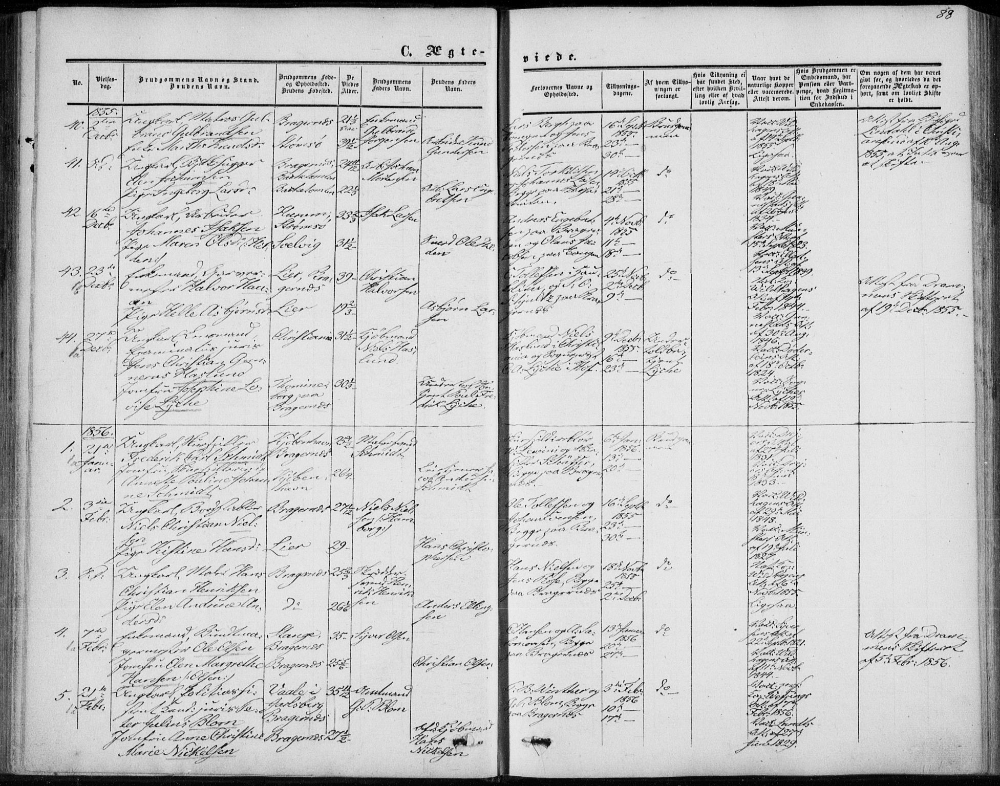 Bragernes kirkebøker, SAKO/A-6/F/Fc/L0002: Parish register (official) no. III 2, 1854-1865, p. 88