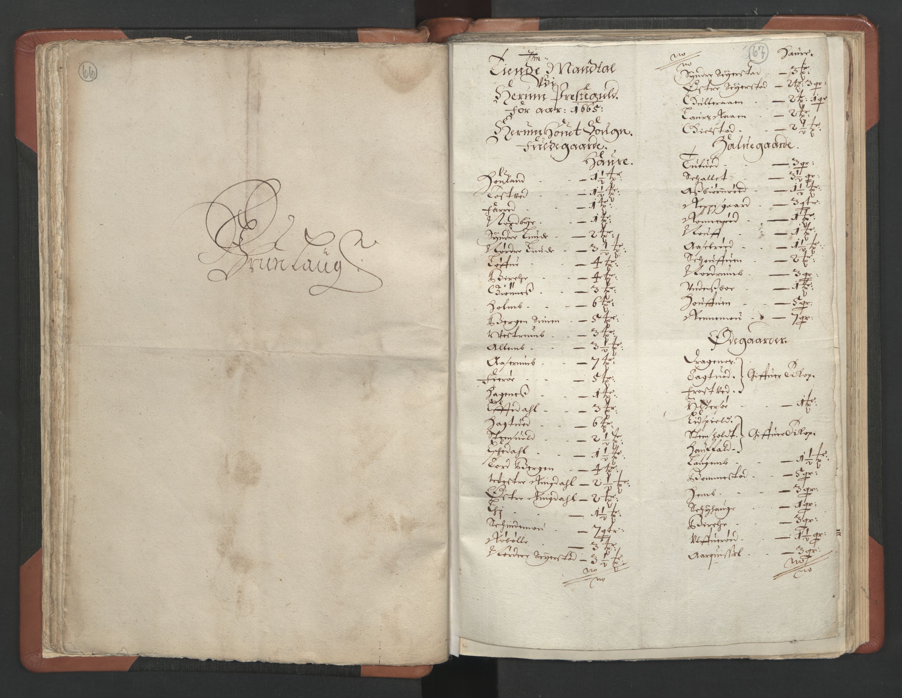 RA, Vicar's Census 1664-1666, no. 11: Brunlanes deanery, 1664-1666, p. 66-67