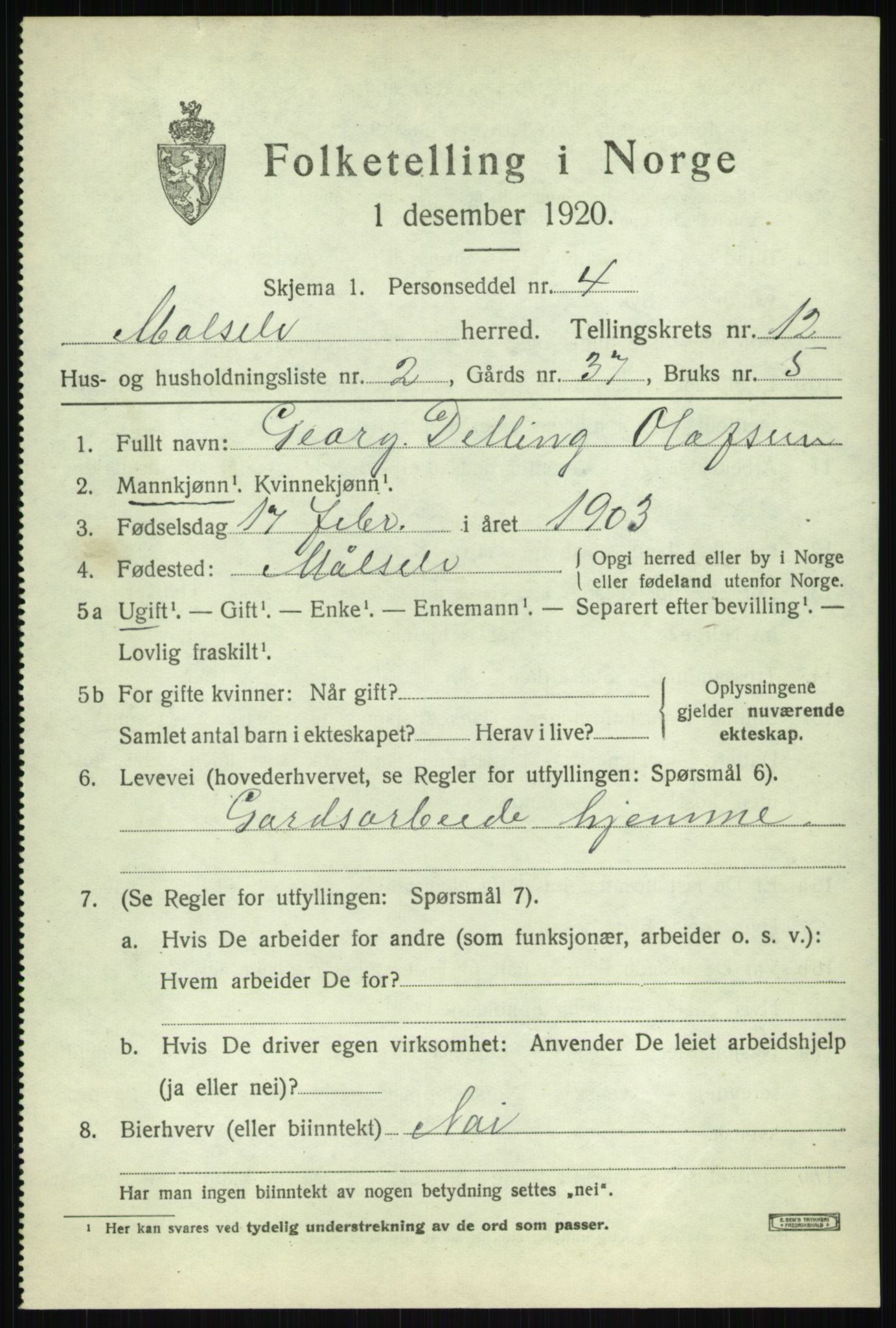 SATØ, 1920 census for Målselv, 1920, p. 6443