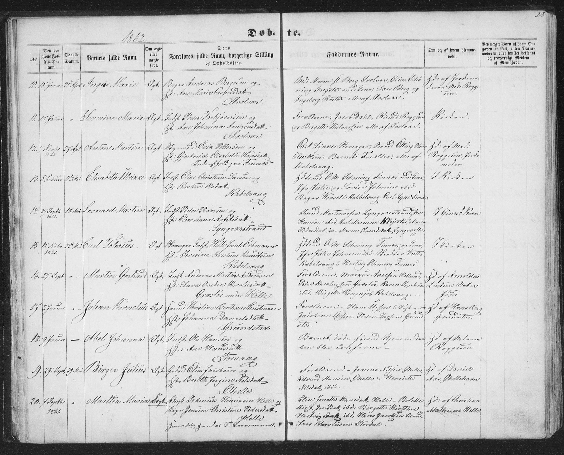 Ministerialprotokoller, klokkerbøker og fødselsregistre - Nordland, AV/SAT-A-1459/874/L1073: Parish register (copy) no. 874C02, 1860-1870, p. 23