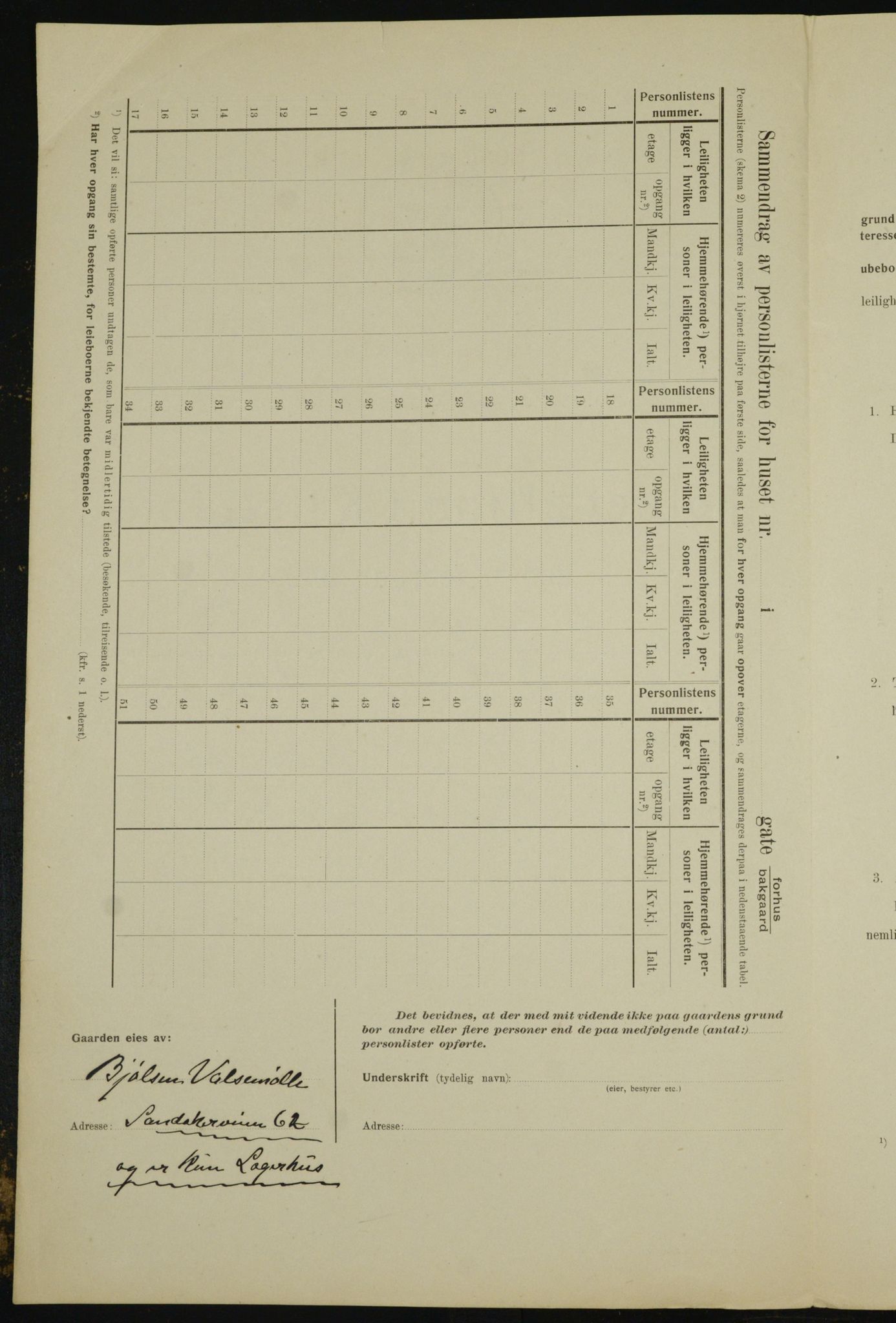 OBA, Municipal Census 1910 for Kristiania, 1910, p. 109718