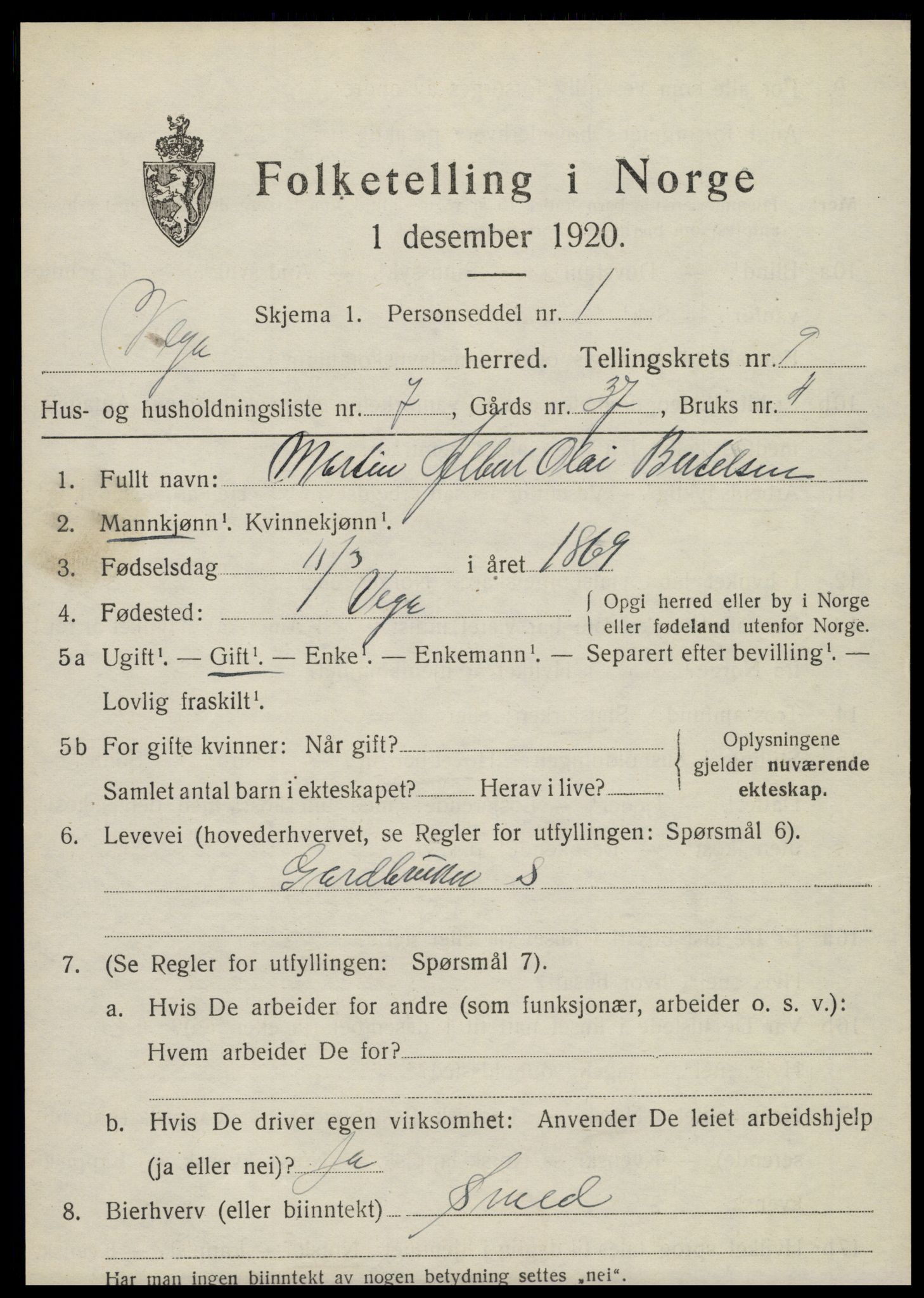 SAT, 1920 census for Vega, 1920, p. 4585