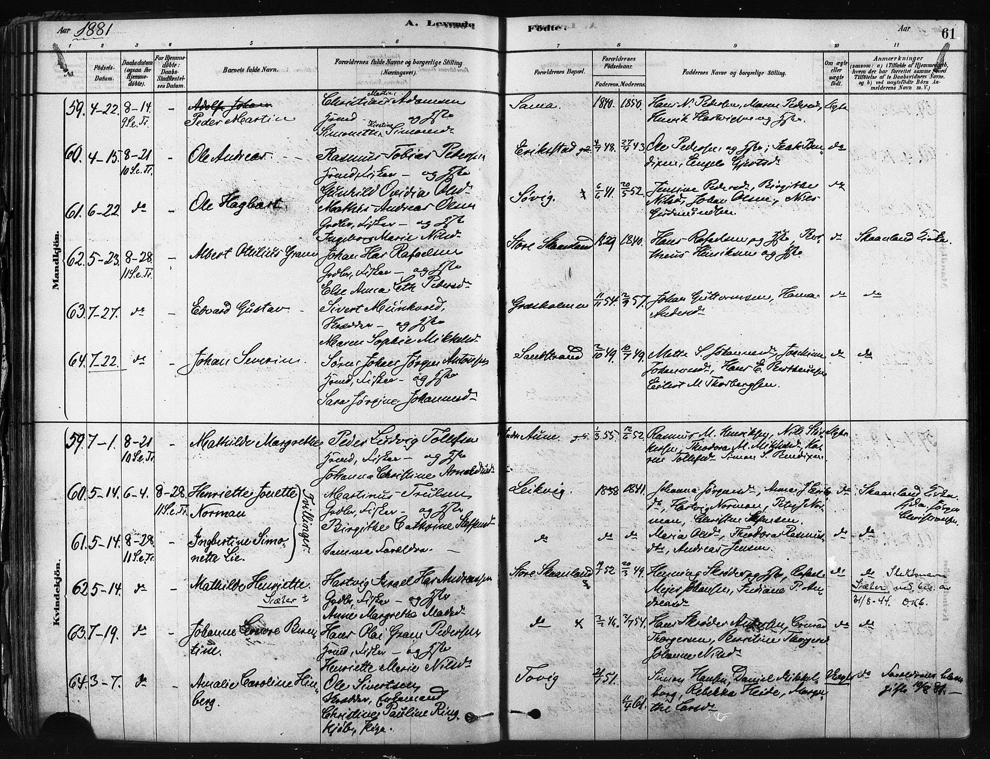 Trondenes sokneprestkontor, SATØ/S-1319/H/Ha/L0014kirke: Parish register (official) no. 14, 1878-1889, p. 61