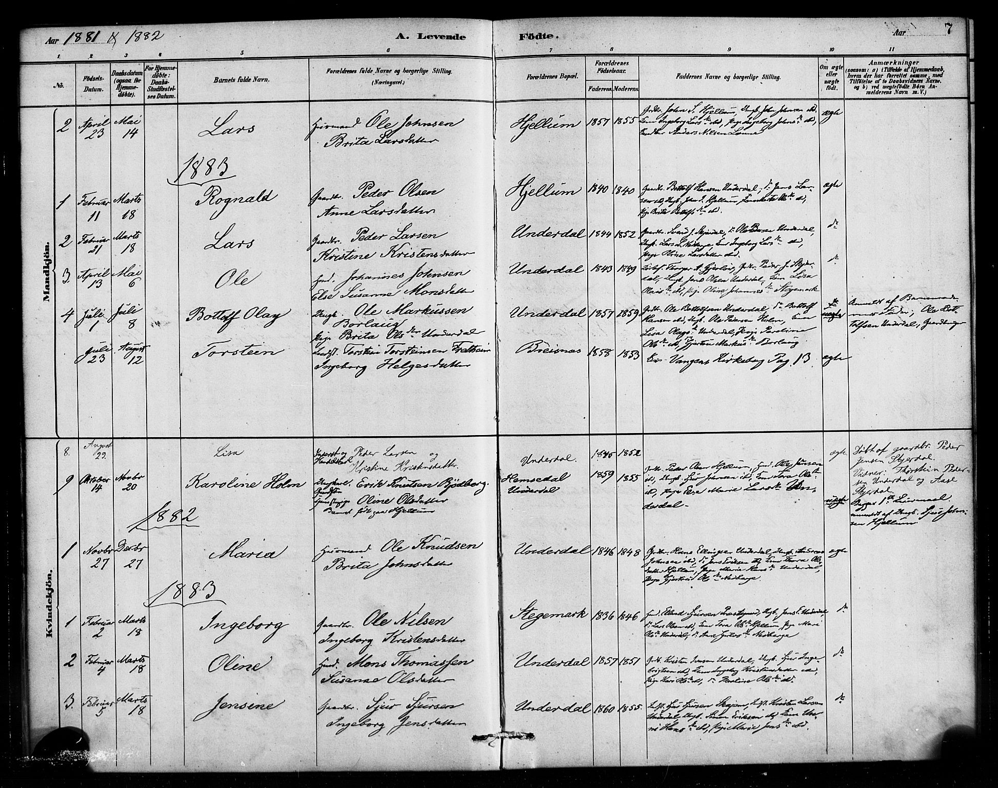 Aurland sokneprestembete, SAB/A-99937/H/Ha/Hae/L0001: Parish register (official) no. E 1, 1880-1907, p. 7