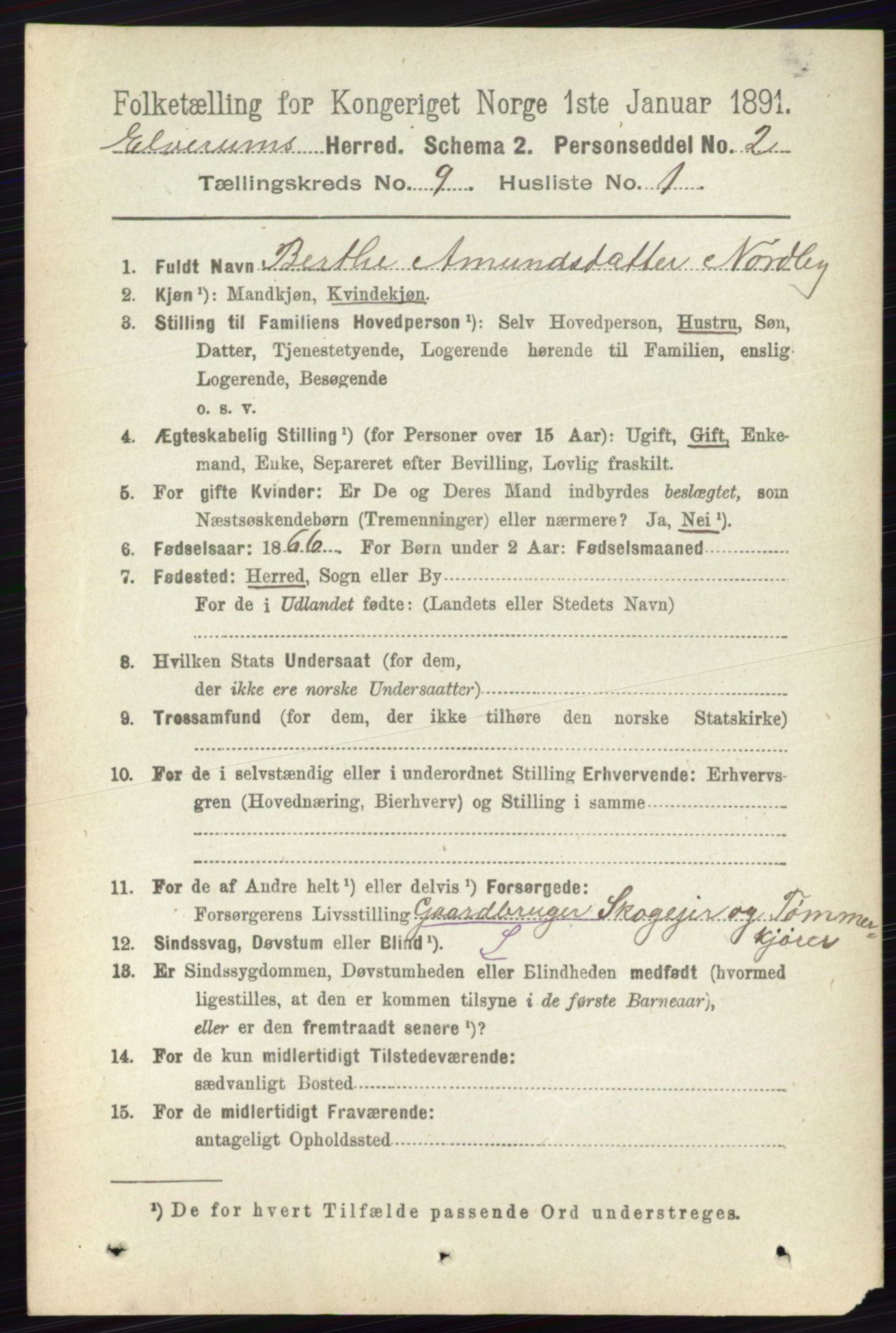 RA, 1891 census for 0427 Elverum, 1891, p. 7686