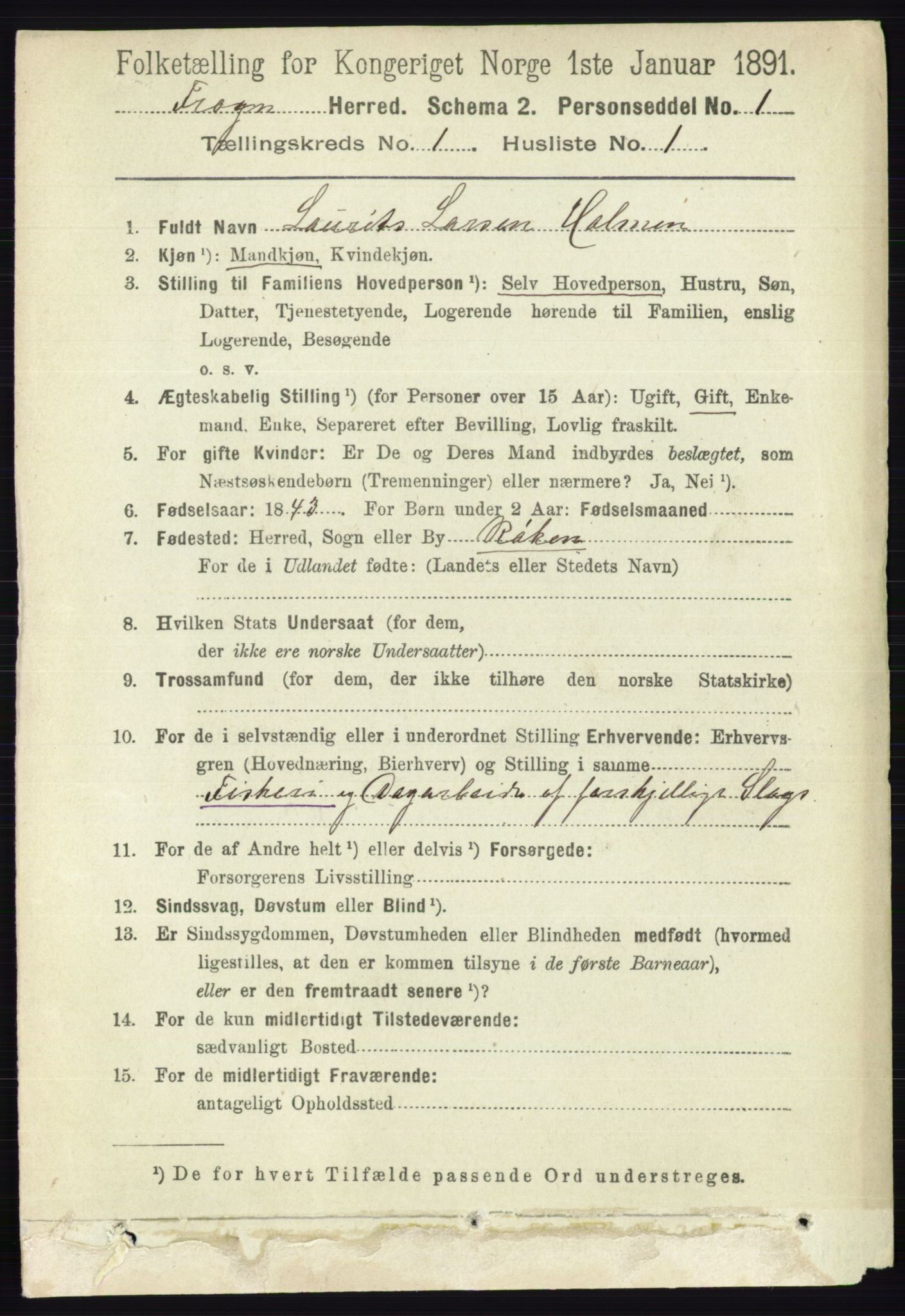 RA, 1891 census for 0215 Frogn, 1891, p. 134