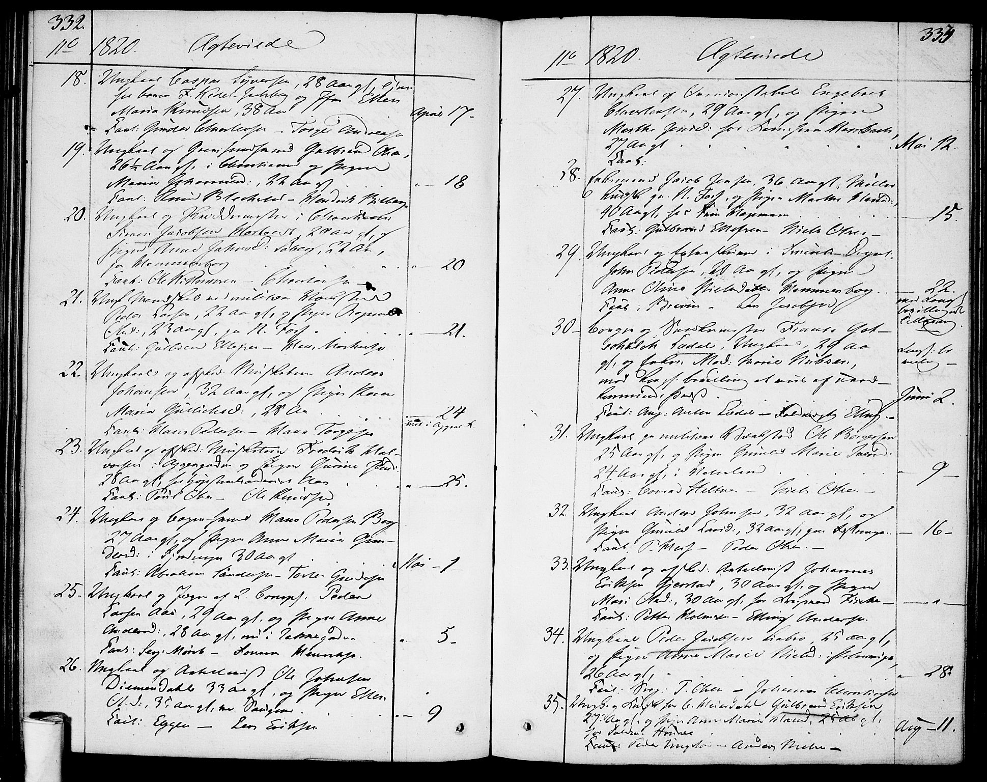 Garnisonsmenigheten Kirkebøker, AV/SAO-A-10846/F/Fa/L0004: Parish register (official) no. 4, 1820-1828, p. 332-333