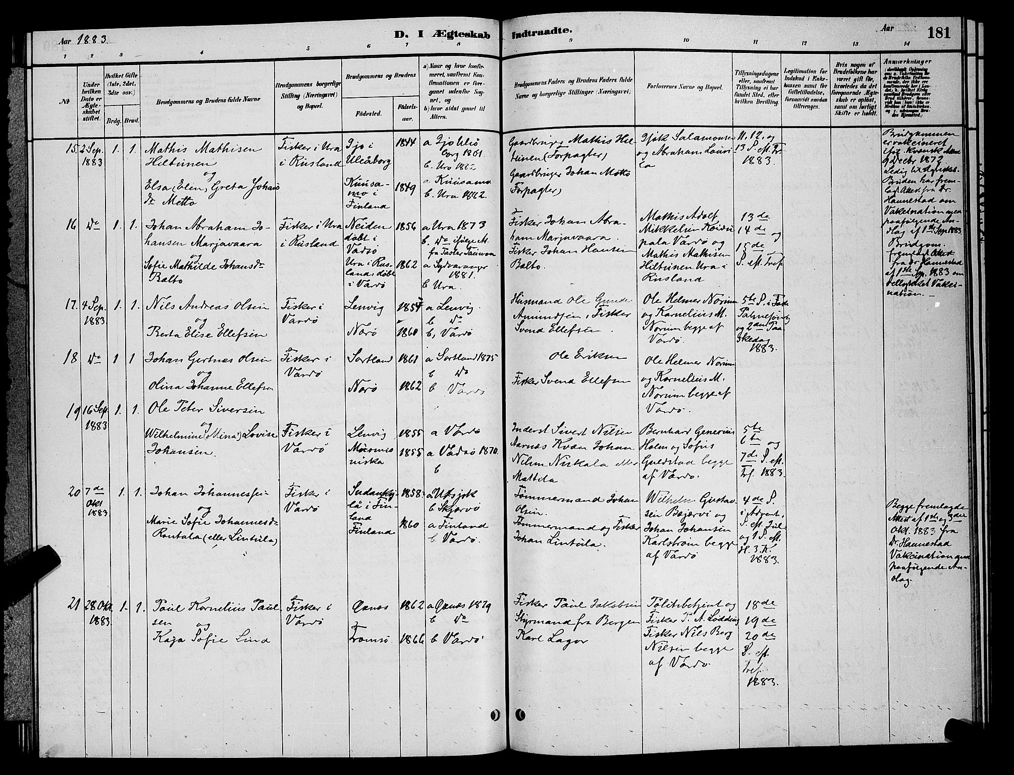 Vardø sokneprestkontor, AV/SATØ-S-1332/H/Hb/L0004klokker: Parish register (copy) no. 4, 1879-1887, p. 181