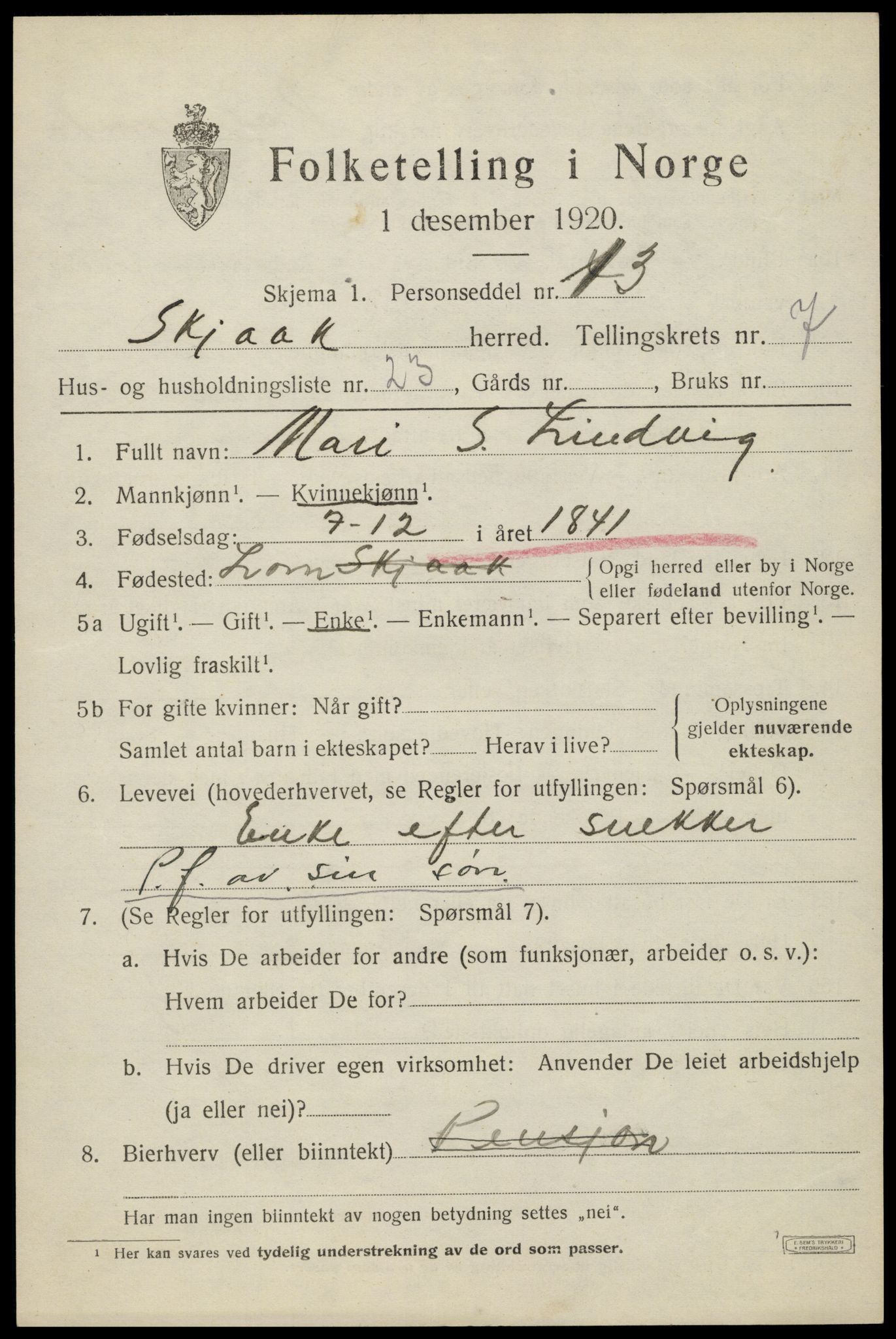 SAH, 1920 census for Skjåk, 1920, p. 3716