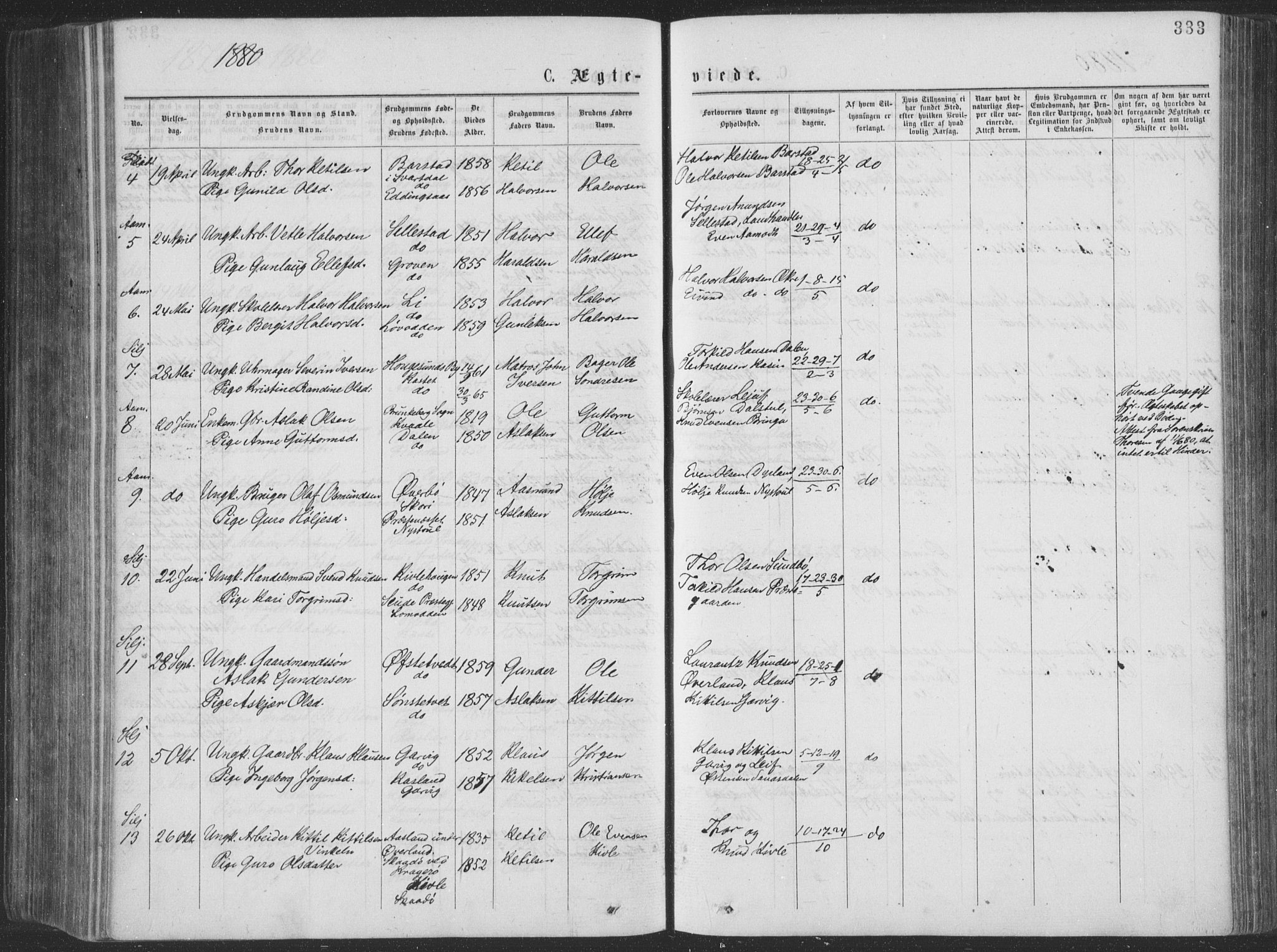 Seljord kirkebøker, SAKO/A-20/F/Fa/L0014: Parish register (official) no. I 14, 1877-1886, p. 333