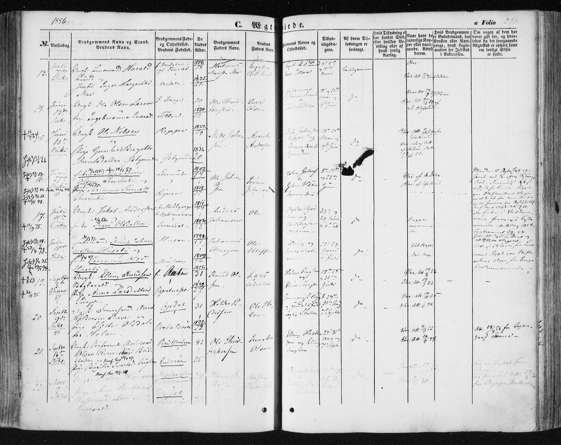 Ministerialprotokoller, klokkerbøker og fødselsregistre - Nord-Trøndelag, AV/SAT-A-1458/723/L0240: Parish register (official) no. 723A09, 1852-1860, p. 231