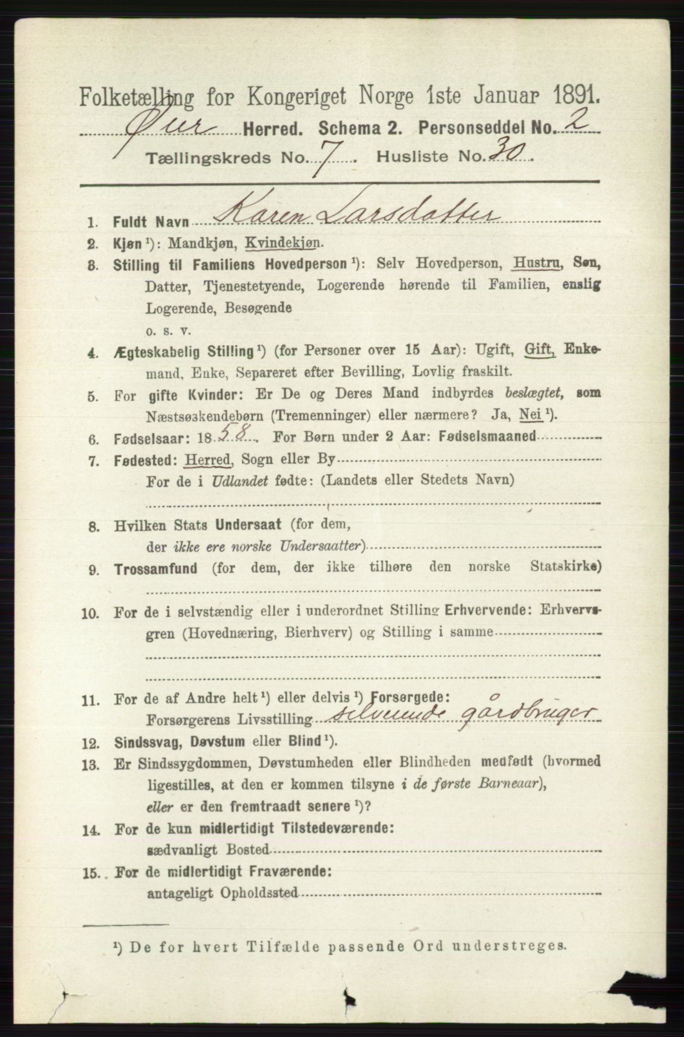 RA, 1891 census for 0521 Øyer, 1891, p. 2641