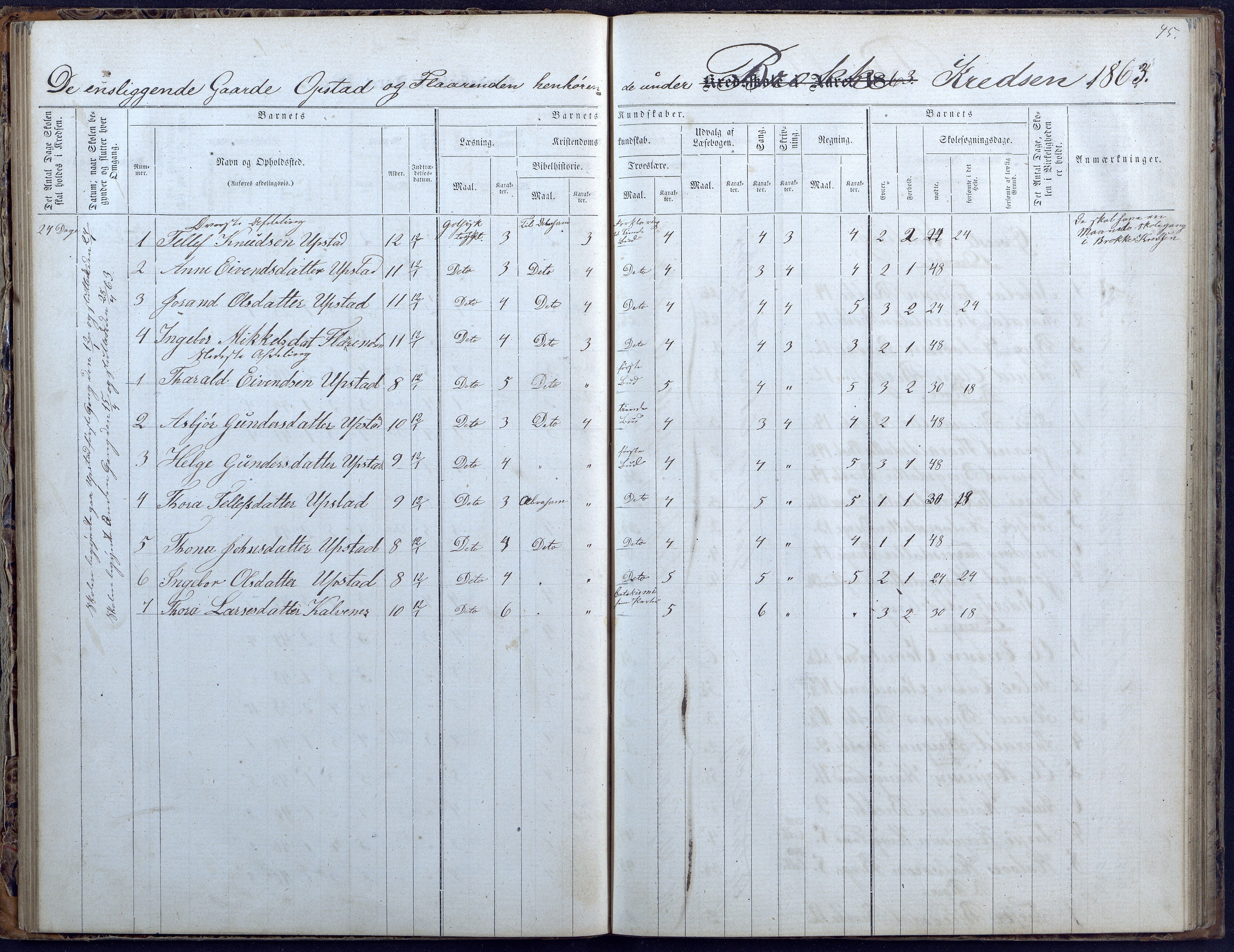 Hylestad kommune, AAKS/KA0939-PK/03/03b/L0004: Skoleprotokoll for Haugen og Brokke krets, 1863-1888, p. 45