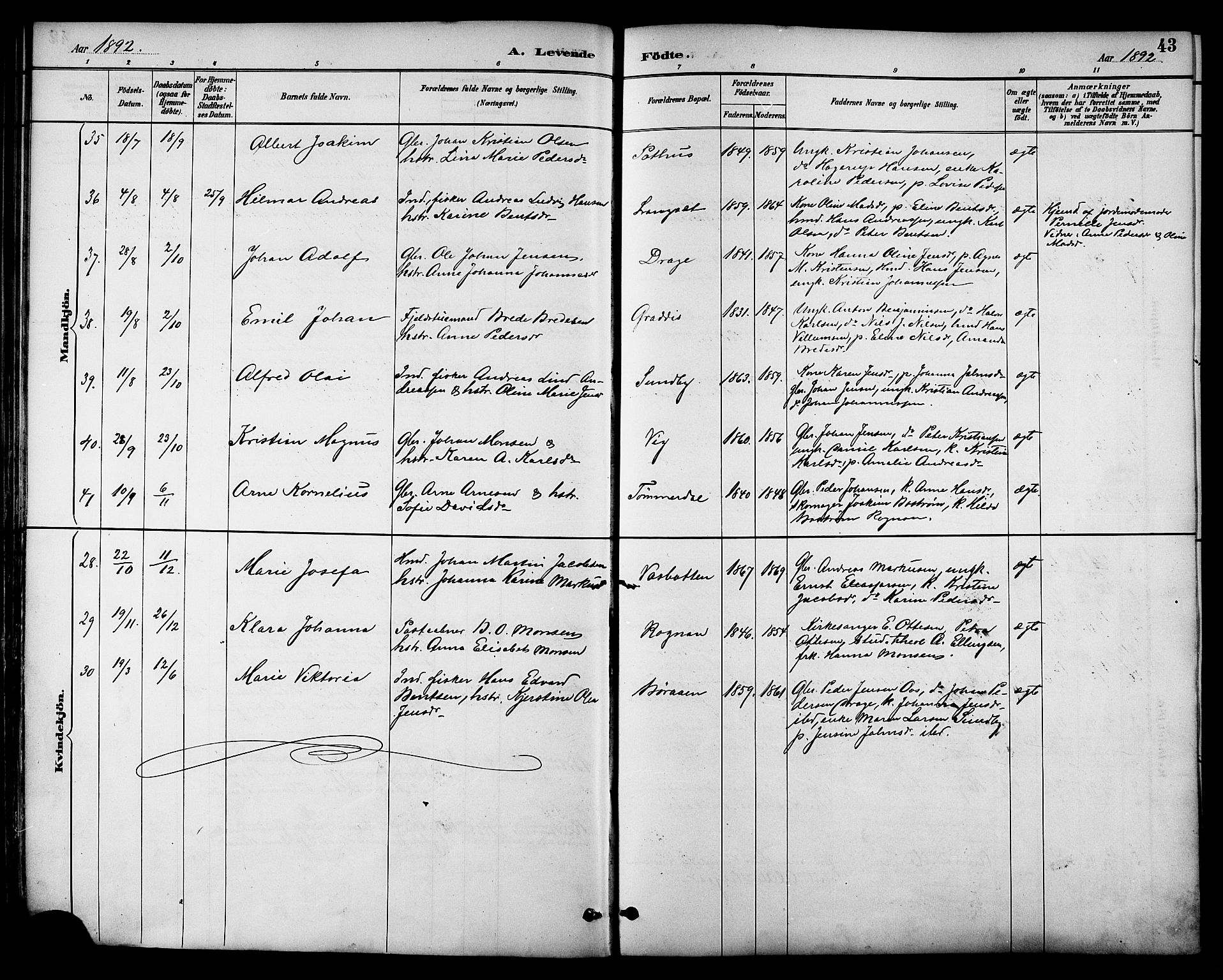 Ministerialprotokoller, klokkerbøker og fødselsregistre - Nordland, AV/SAT-A-1459/847/L0669: Parish register (official) no. 847A09, 1887-1901, p. 43