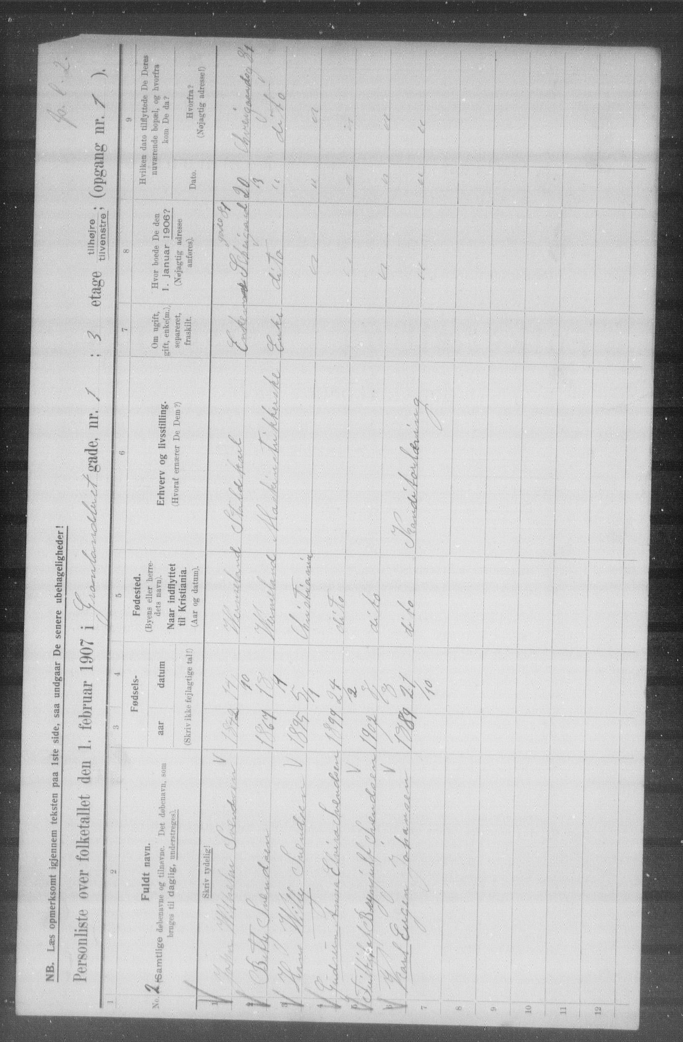 OBA, Municipal Census 1907 for Kristiania, 1907, p. 16050