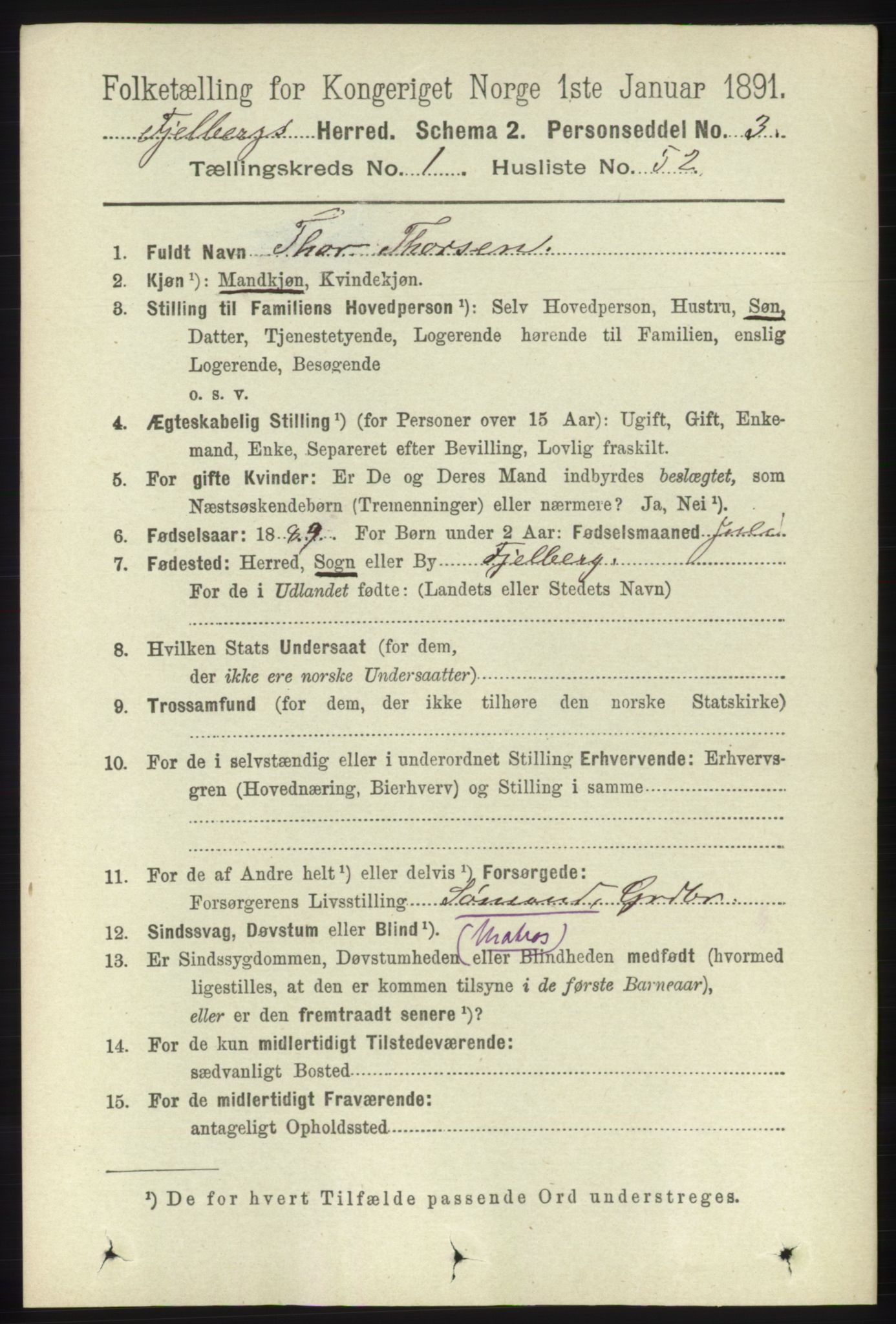 RA, 1891 census for 1213 Fjelberg, 1891, p. 370