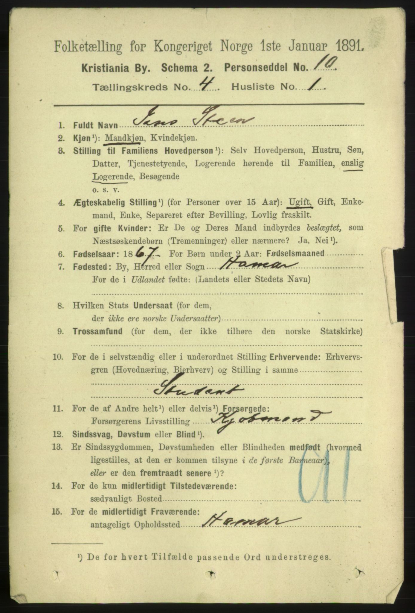 RA, 1891 census for 0301 Kristiania, 1891, p. 2088