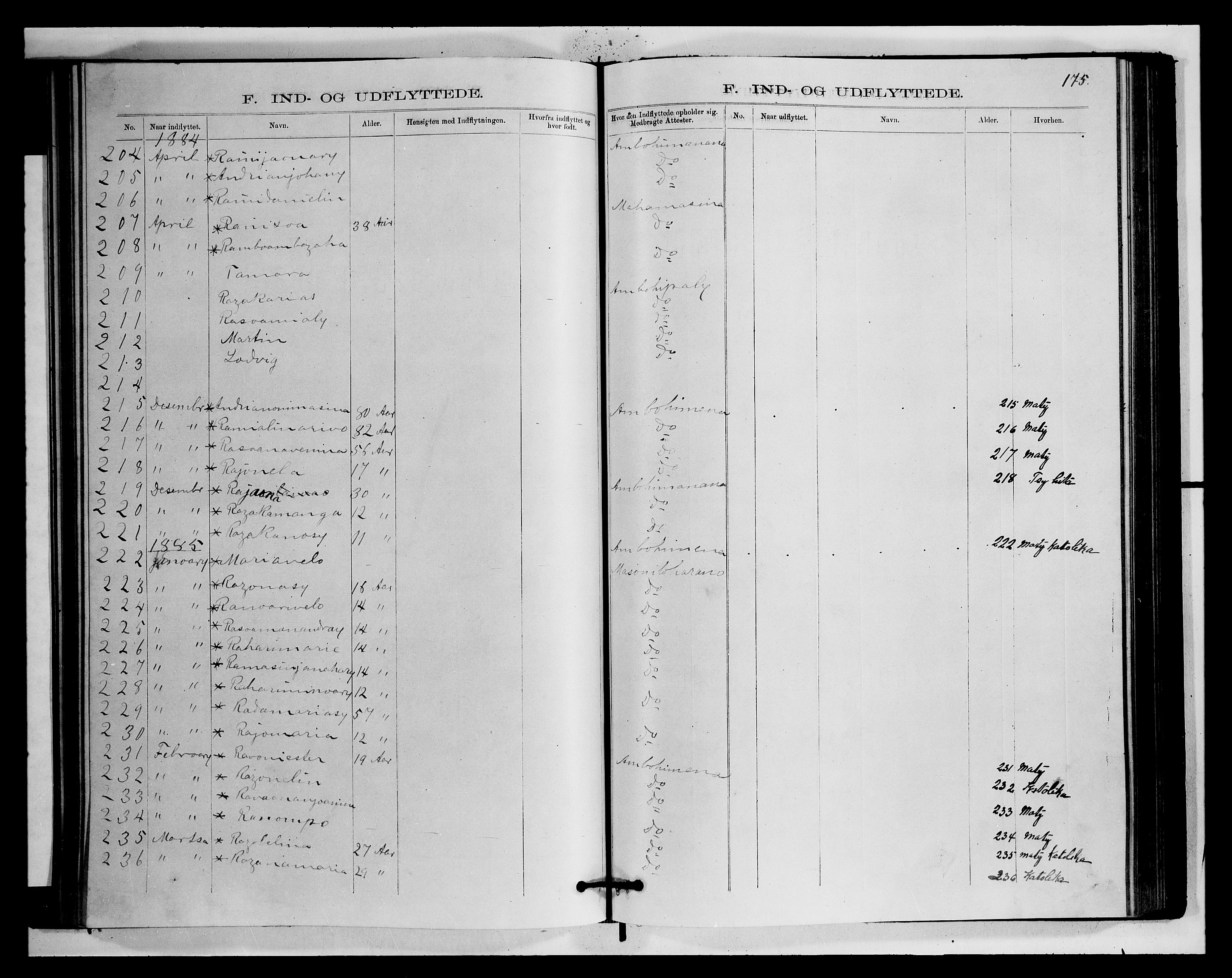 Archives FLM/NMS, Madagaskar, VID/MA-A-1163/D/Db/L0270: Parish register (official) no. 2, 1883-1886, p. 175
