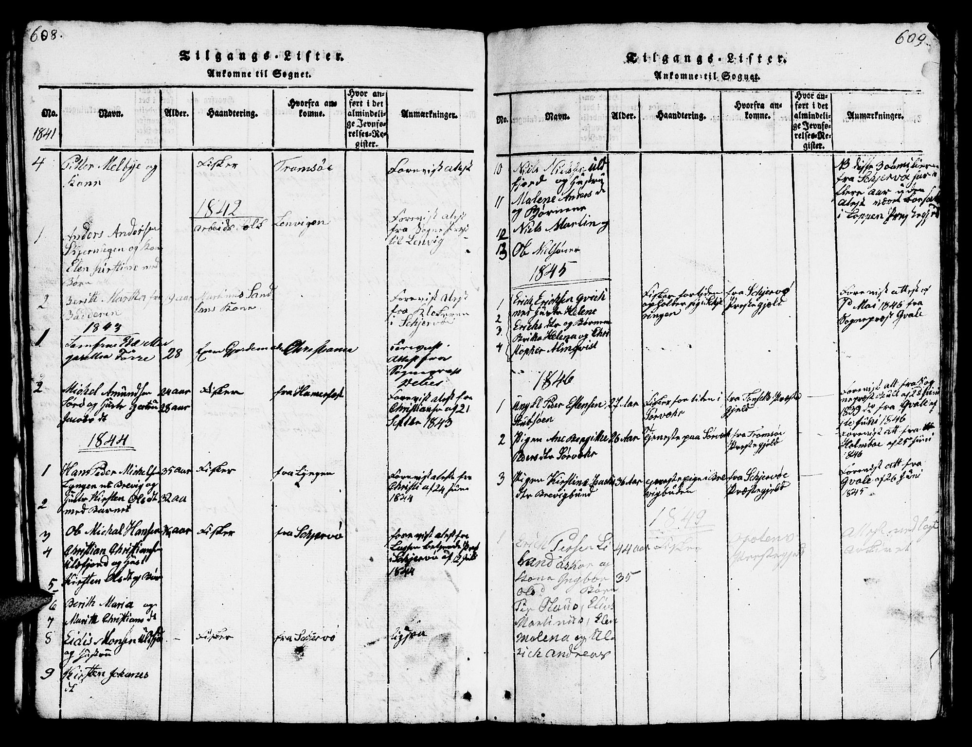 Loppa sokneprestkontor, SATØ/S-1339/H/Hb/L0001klokker: Parish register (copy) no. 1, 1820-1849, p. 608-609