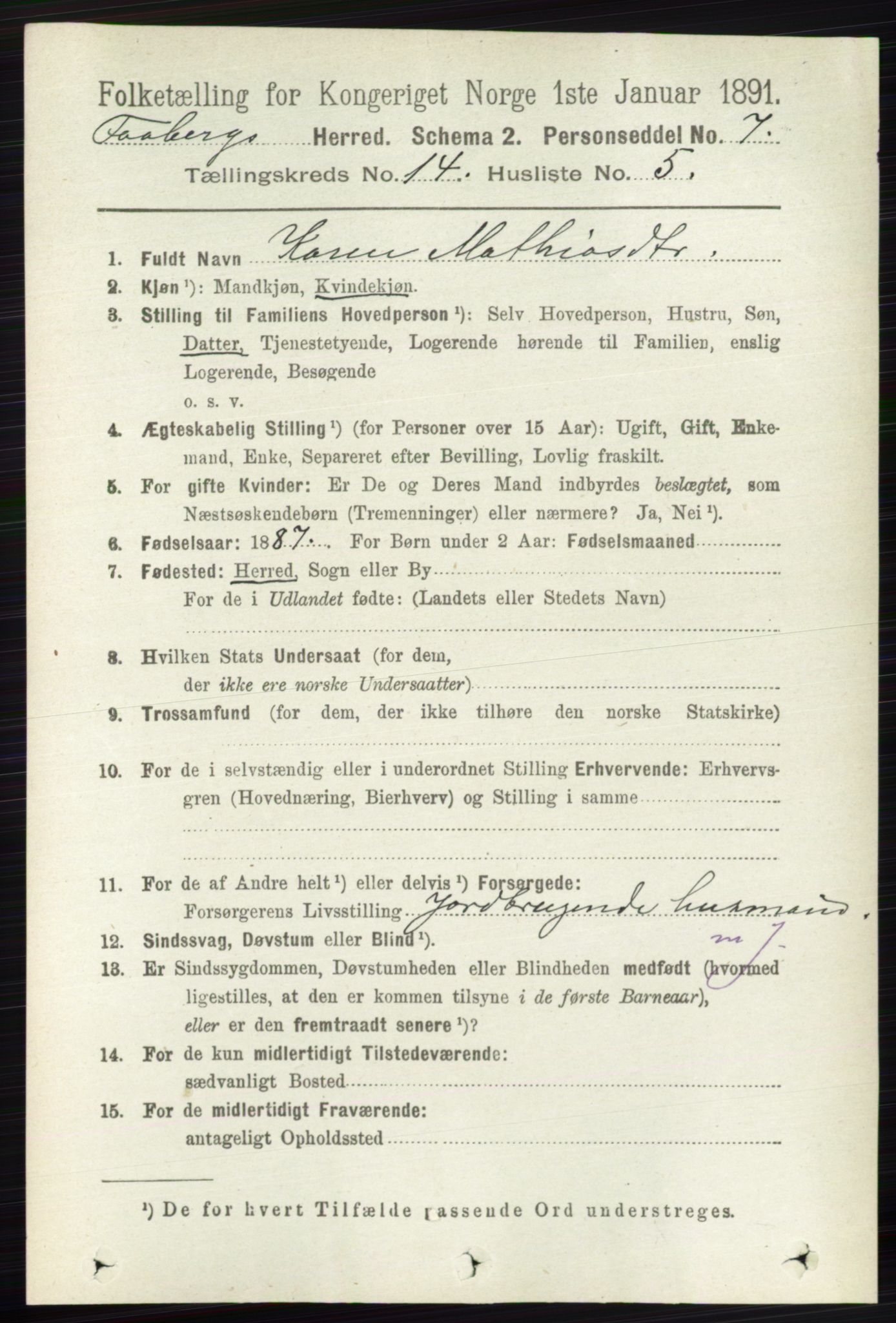 RA, 1891 census for 0524 Fåberg, 1891, p. 5676