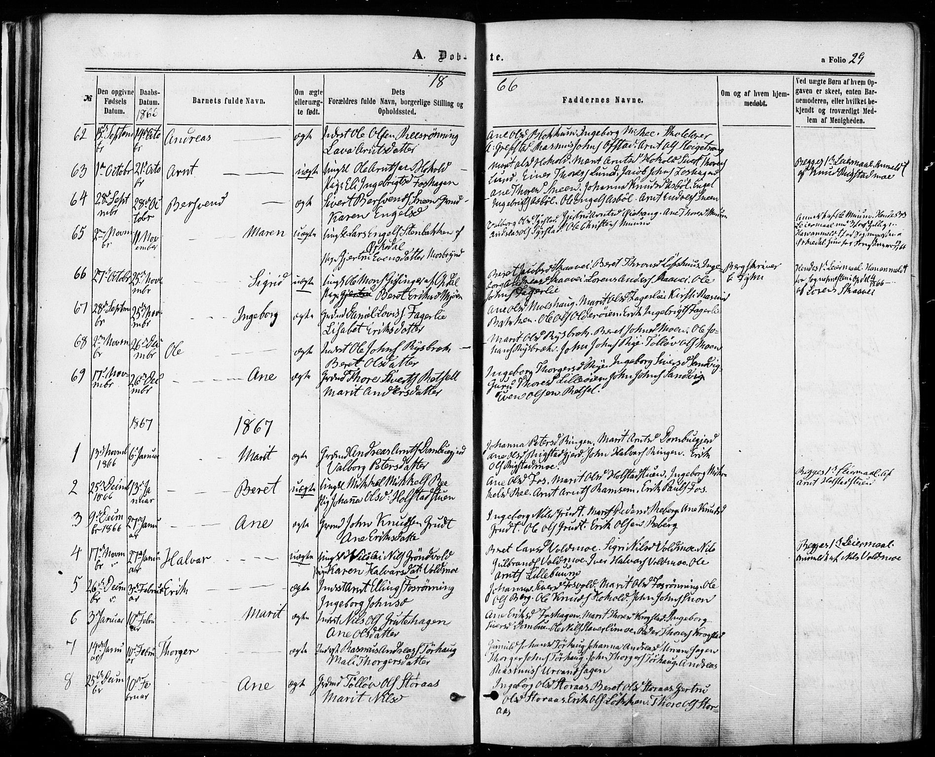 Ministerialprotokoller, klokkerbøker og fødselsregistre - Sør-Trøndelag, SAT/A-1456/672/L0856: Parish register (official) no. 672A08, 1861-1881, p. 29