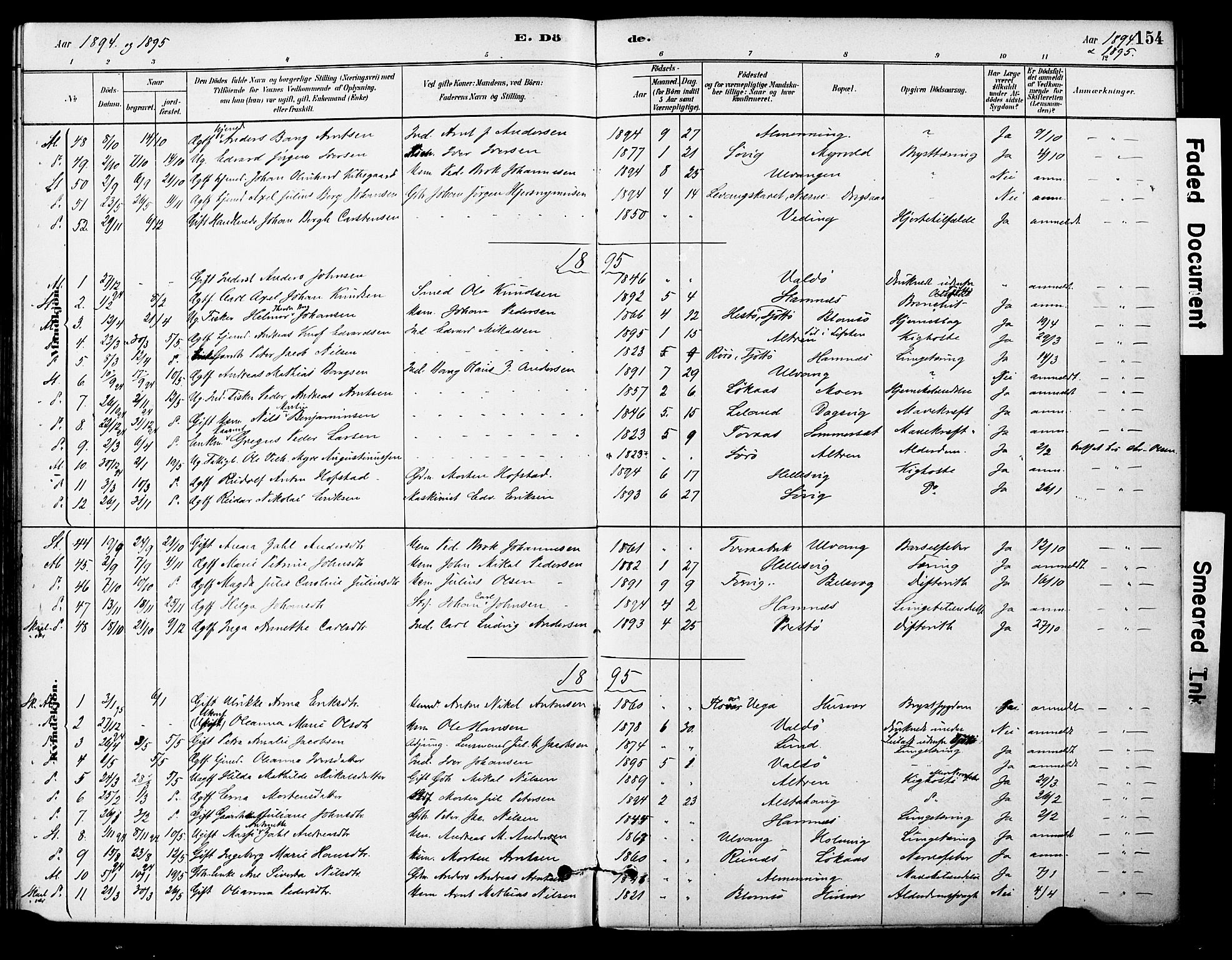 Ministerialprotokoller, klokkerbøker og fødselsregistre - Nordland, AV/SAT-A-1459/830/L0450: Parish register (official) no. 830A14, 1879-1896, p. 154