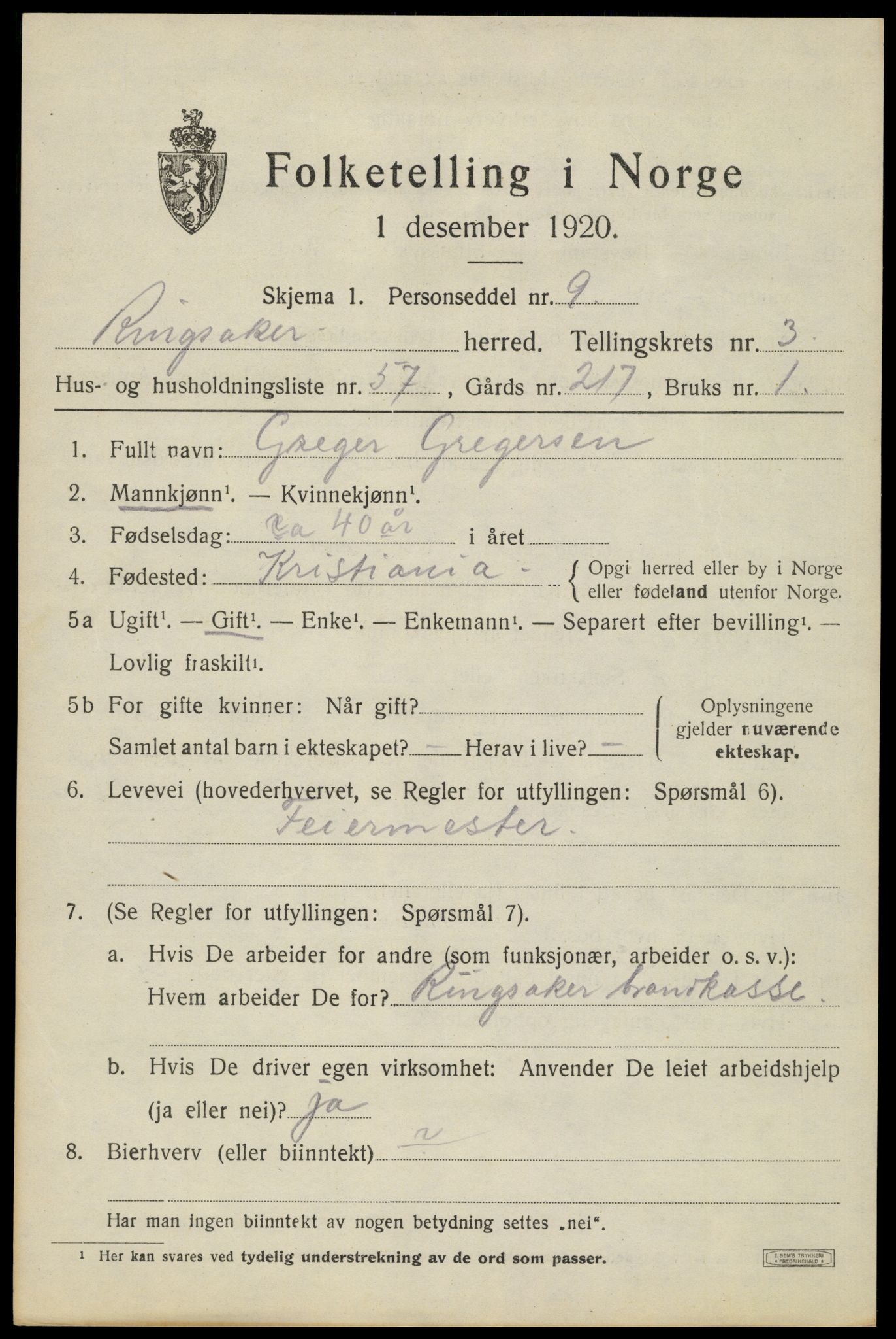 SAH, 1920 census for Ringsaker, 1920, p. 8196