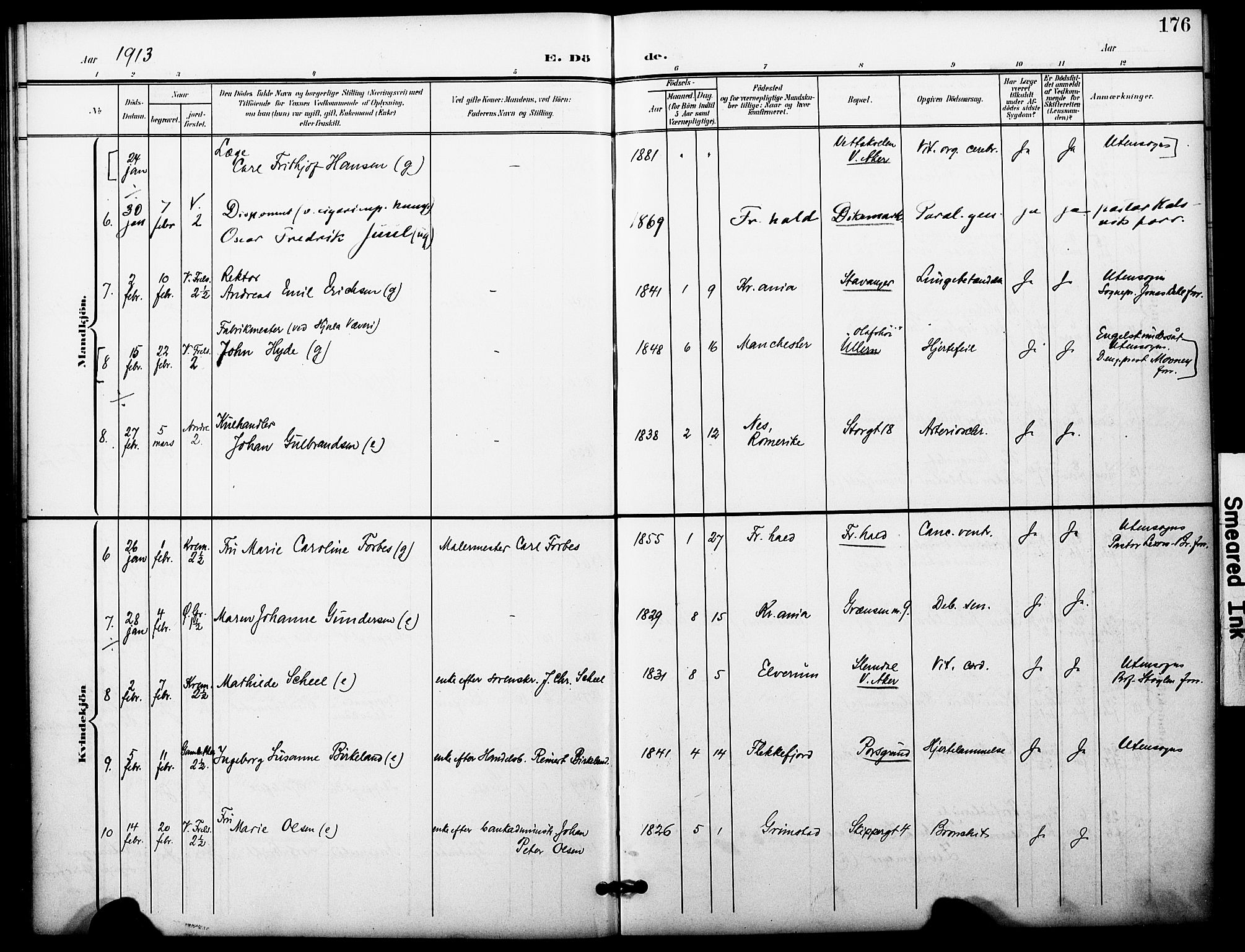 Oslo domkirke Kirkebøker, AV/SAO-A-10752/F/Fa/L0036: Parish register (official) no. 36, 1901-1919, p. 176