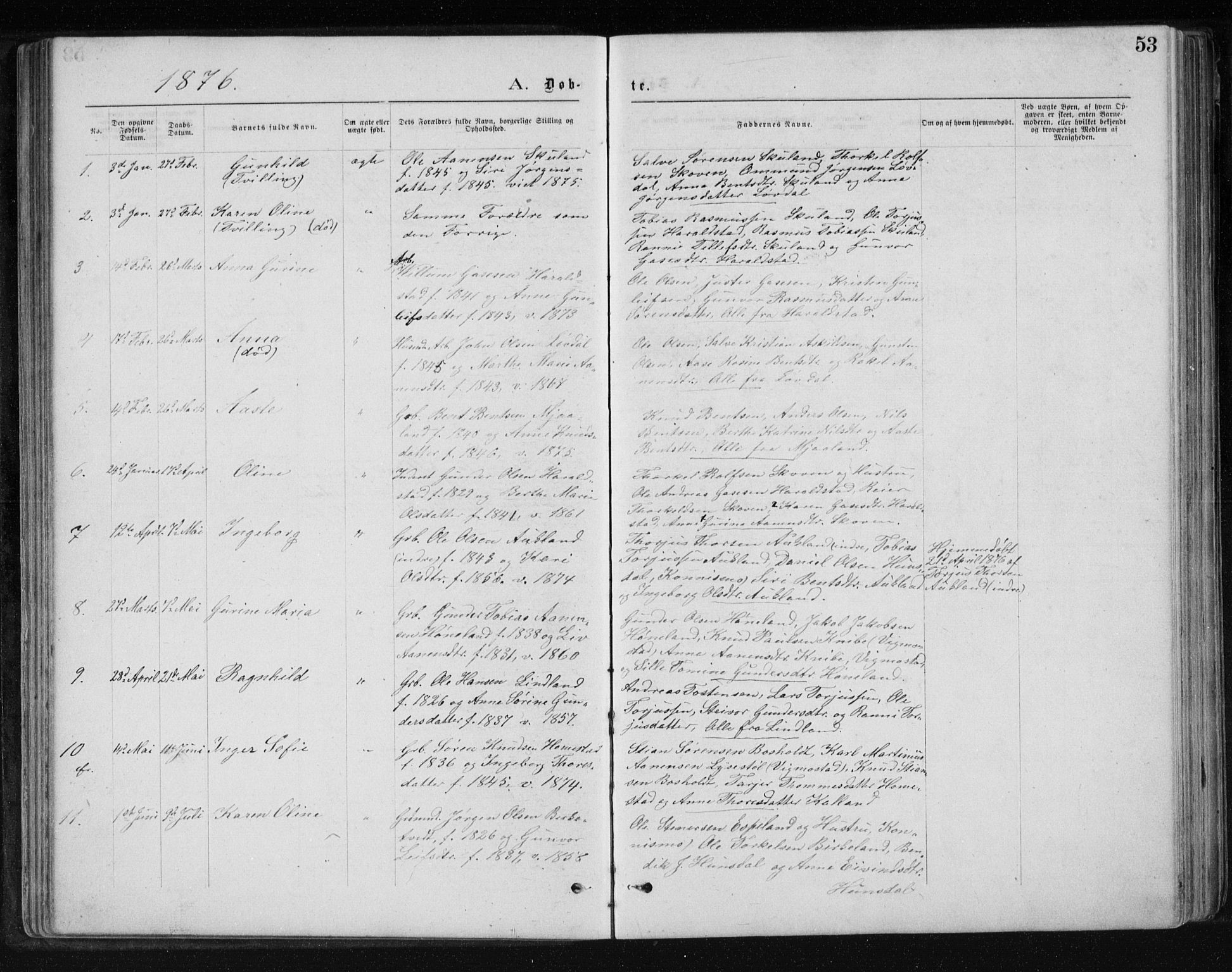 Holum sokneprestkontor, SAK/1111-0022/F/Fb/Fbb/L0003: Parish register (copy) no. B 3, 1875-1898, p. 53