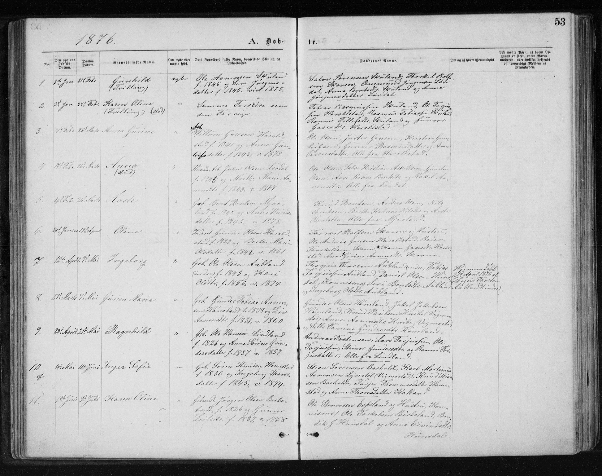 Holum sokneprestkontor, AV/SAK-1111-0022/F/Fb/Fbb/L0003: Parish register (copy) no. B 3, 1875-1898, p. 53