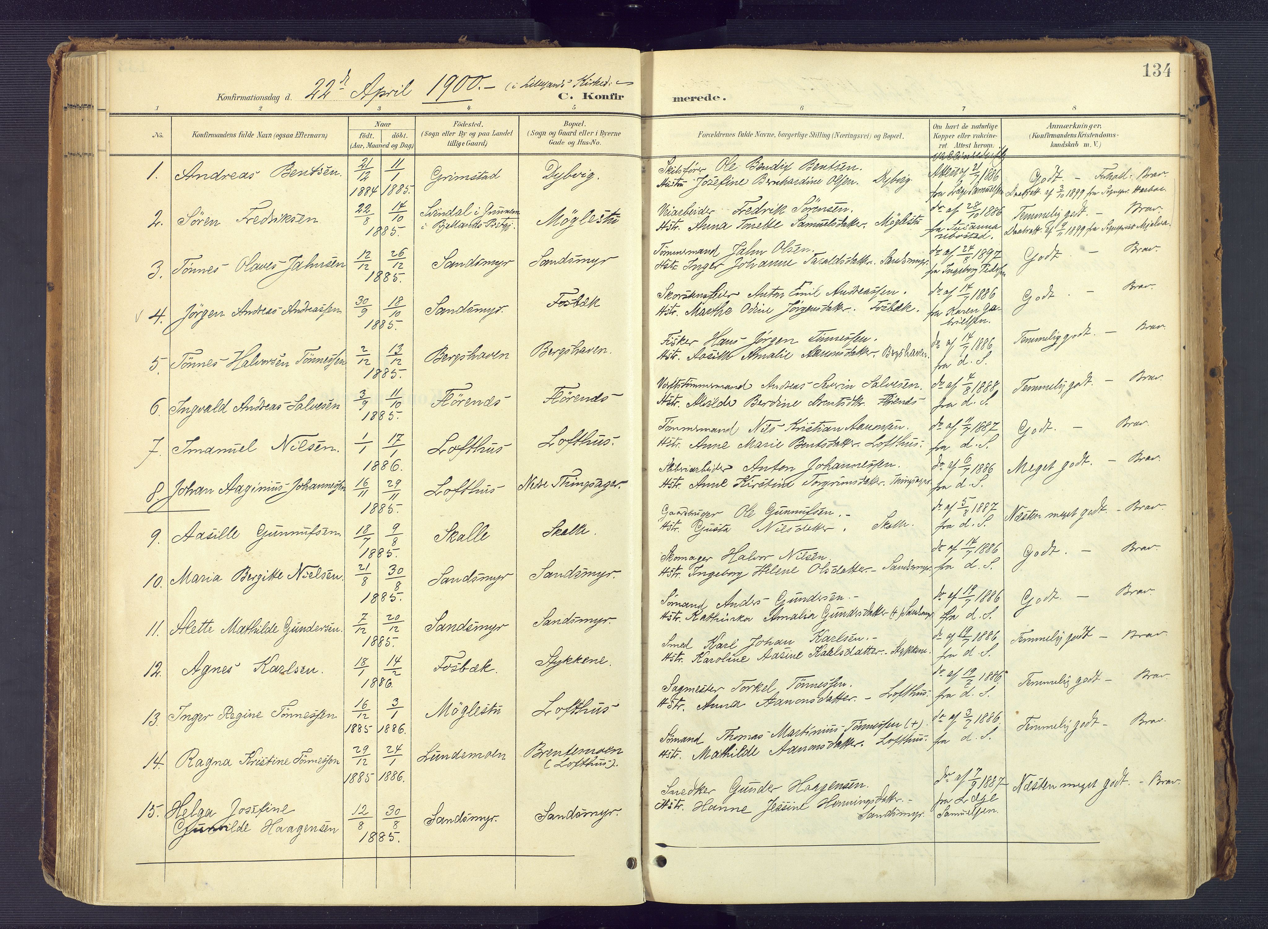 Vestre Moland sokneprestkontor, SAK/1111-0046/F/Fa/Fab/L0010: Parish register (official) no. A 10, 1900-1926, p. 134