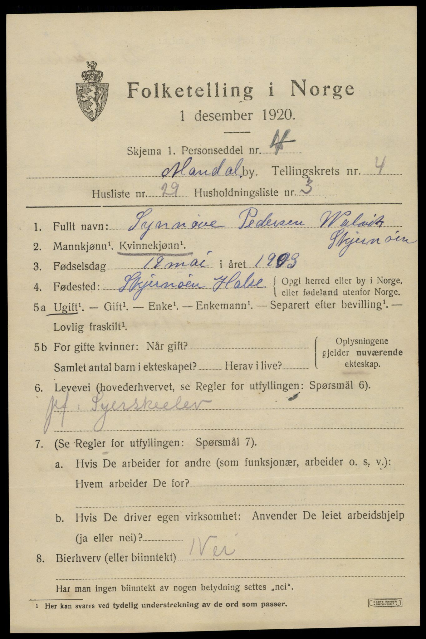 SAK, 1920 census for Mandal, 1920, p. 7293