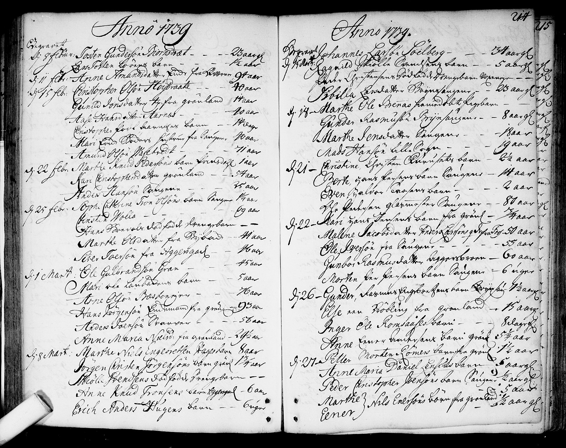 Aker prestekontor kirkebøker, SAO/A-10861/F/L0007: Parish register (official) no. 7, 1734-1748, p. 214