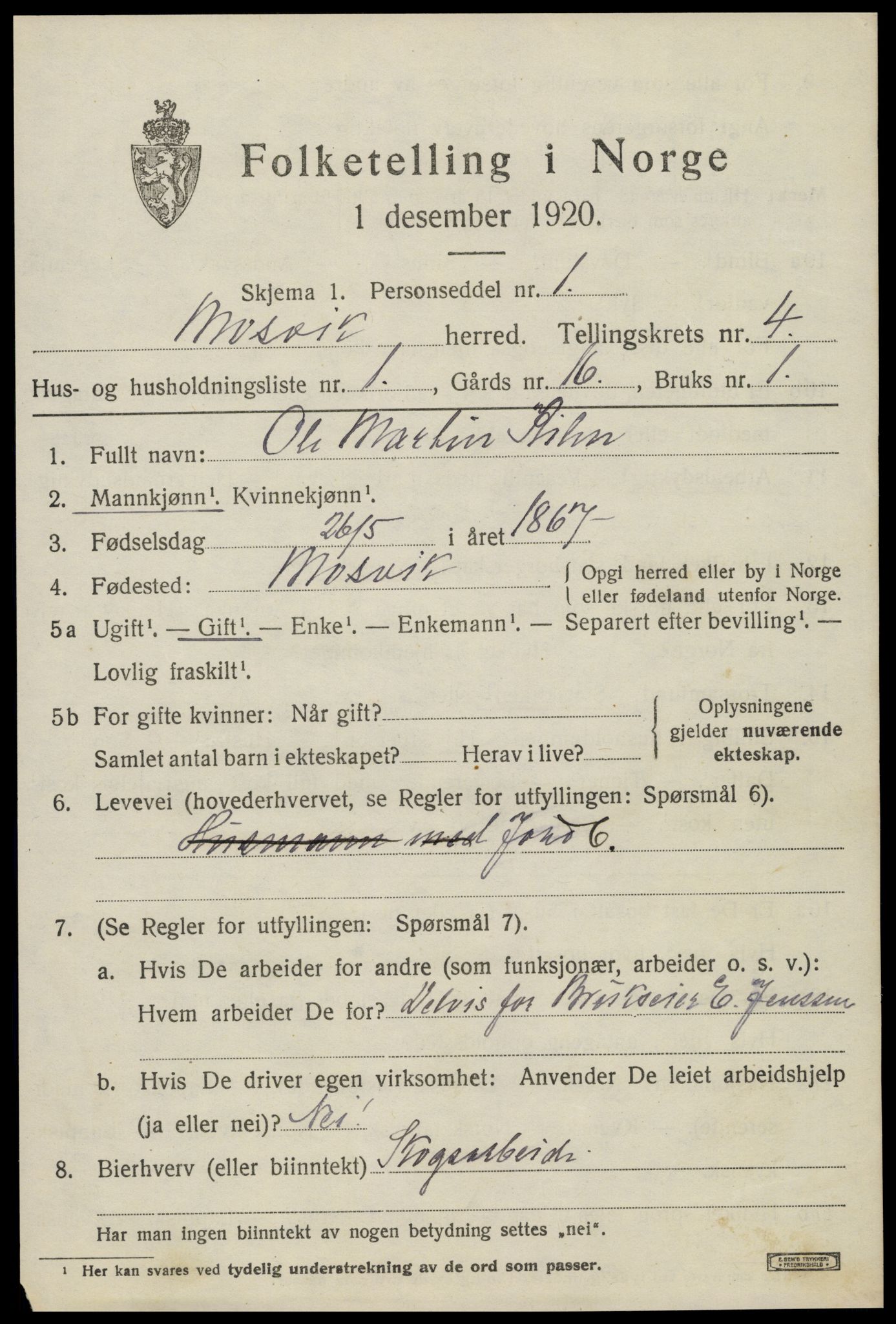 SAT, 1920 census for Mosvik, 1920, p. 1002