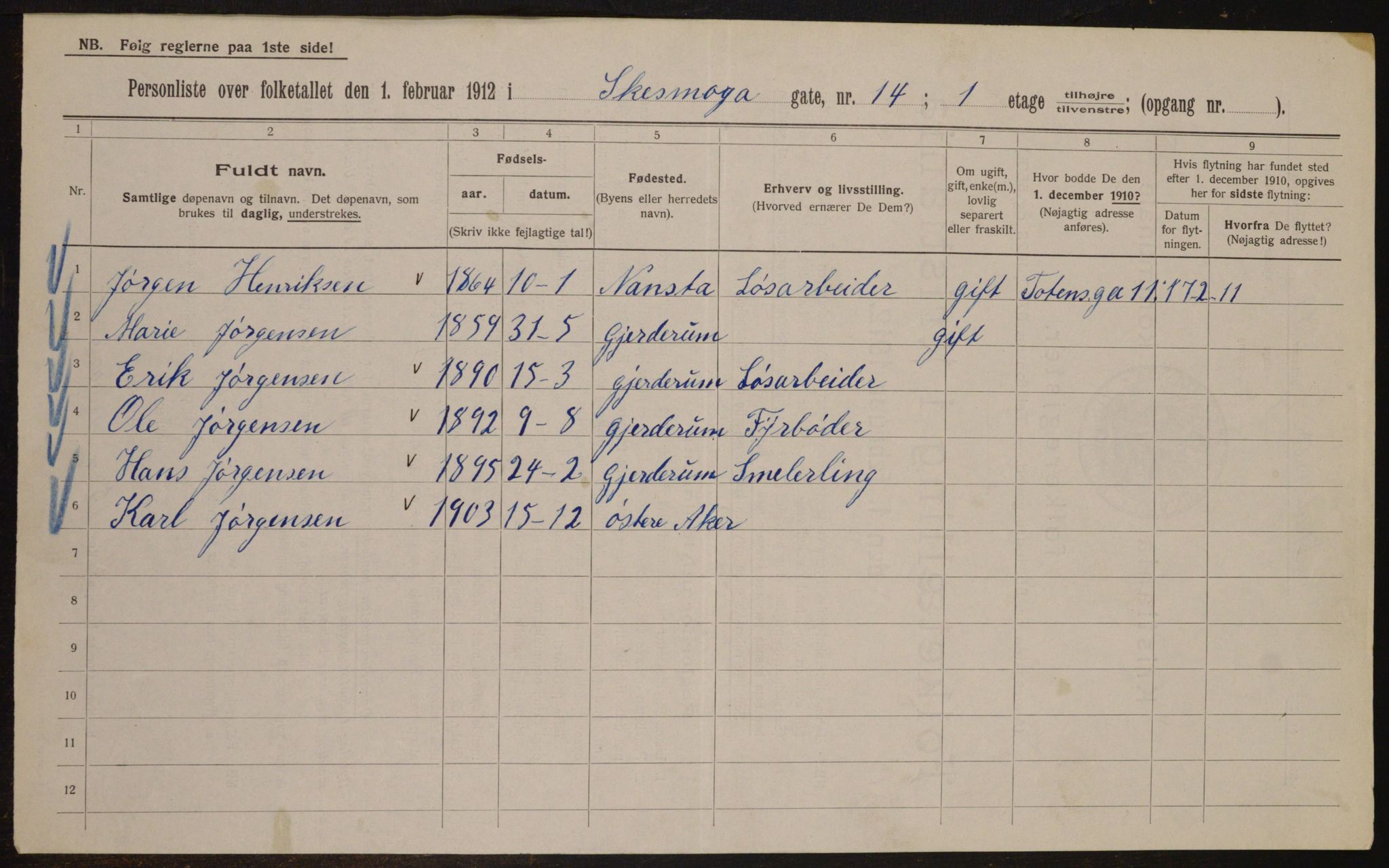 OBA, Municipal Census 1912 for Kristiania, 1912, p. 95691