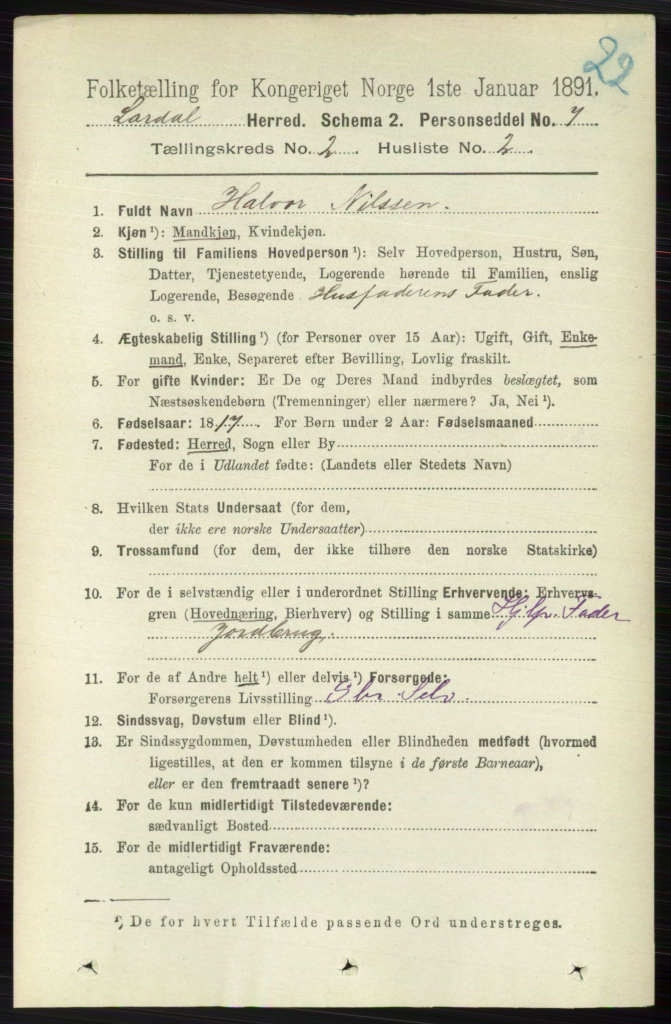 RA, 1891 census for 0728 Lardal, 1891, p. 738