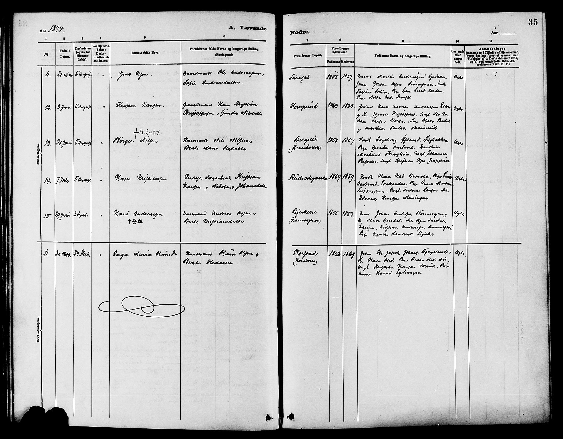 Nordre Land prestekontor, SAH/PREST-124/H/Ha/Haa/L0003: Parish register (official) no. 3, 1882-1896, p. 35