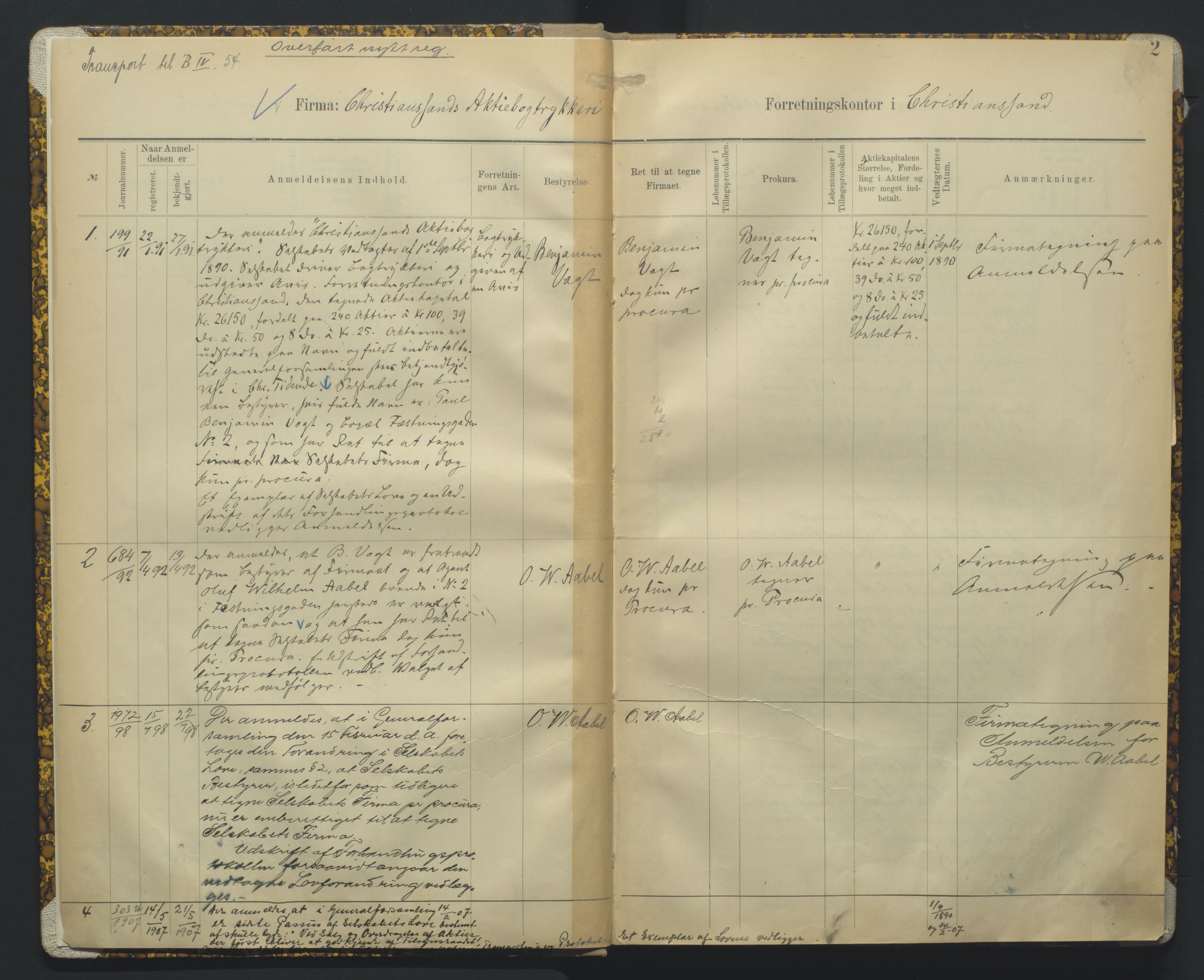 Kristiansand byrett, AV/SAK-1223-0001/K/Kb/L0008: Handelsregister B I, 1891-1901, p. 2