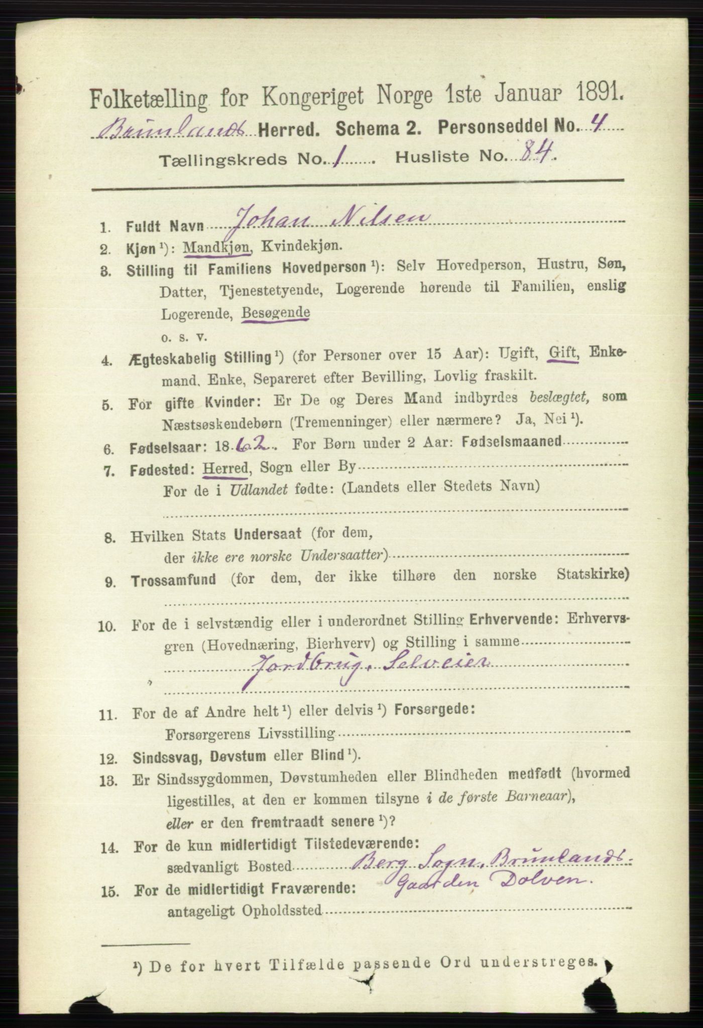 RA, 1891 census for 0726 Brunlanes, 1891, p. 596