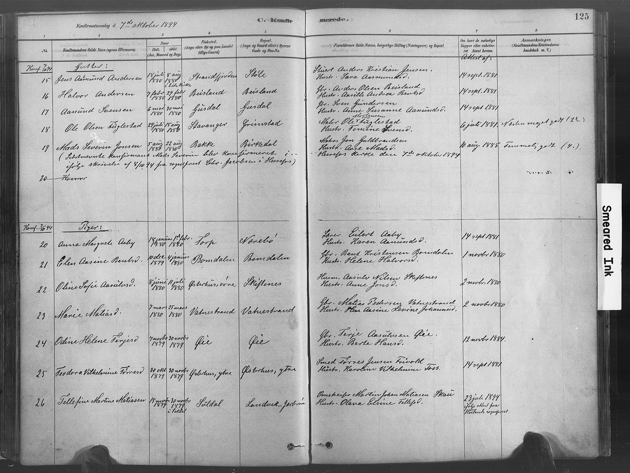 Hommedal sokneprestkontor, SAK/1111-0023/F/Fa/Fab/L0006: Parish register (official) no. A 6, 1878-1897, p. 125