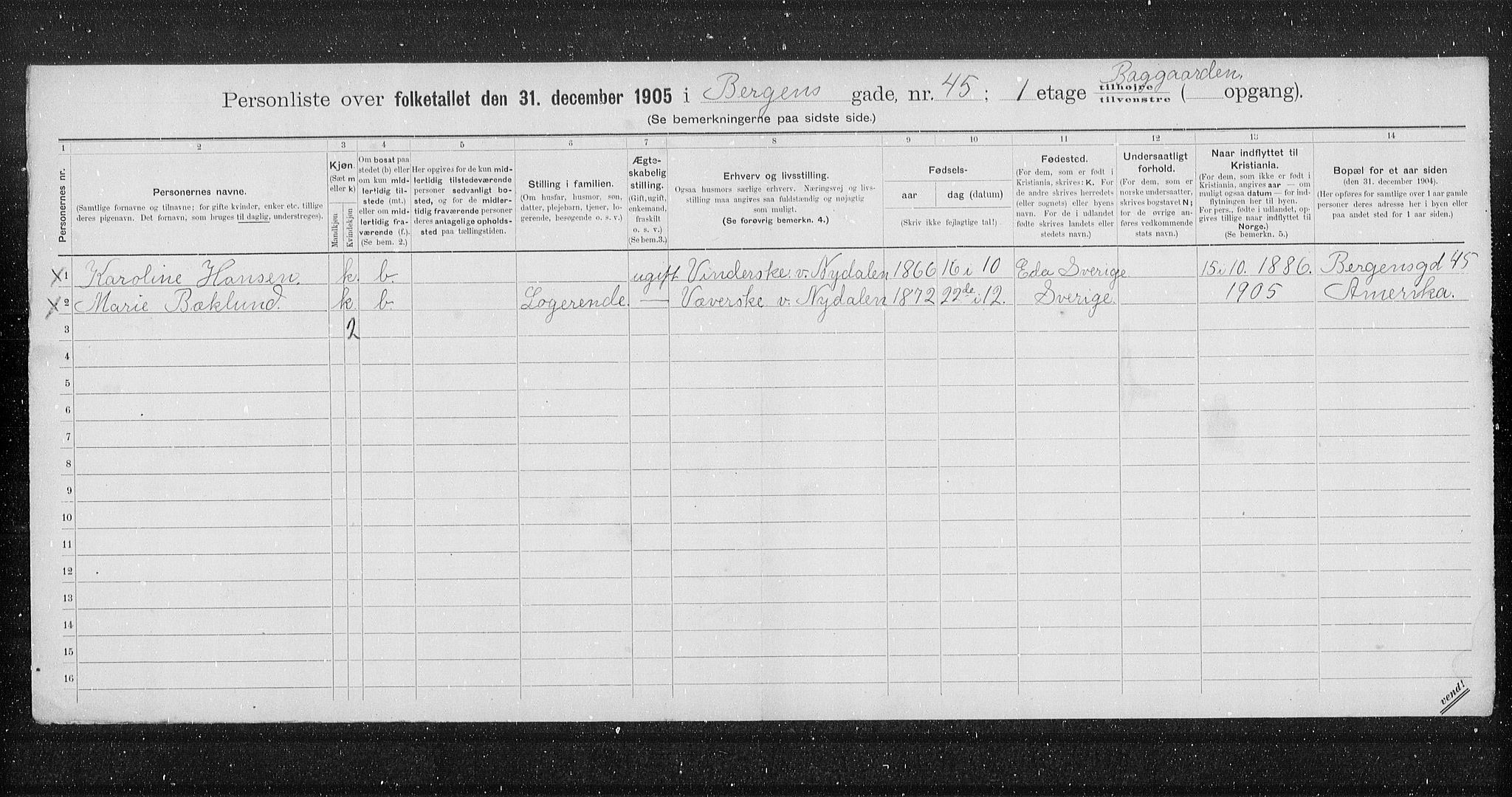 OBA, Municipal Census 1905 for Kristiania, 1905, p. 2043