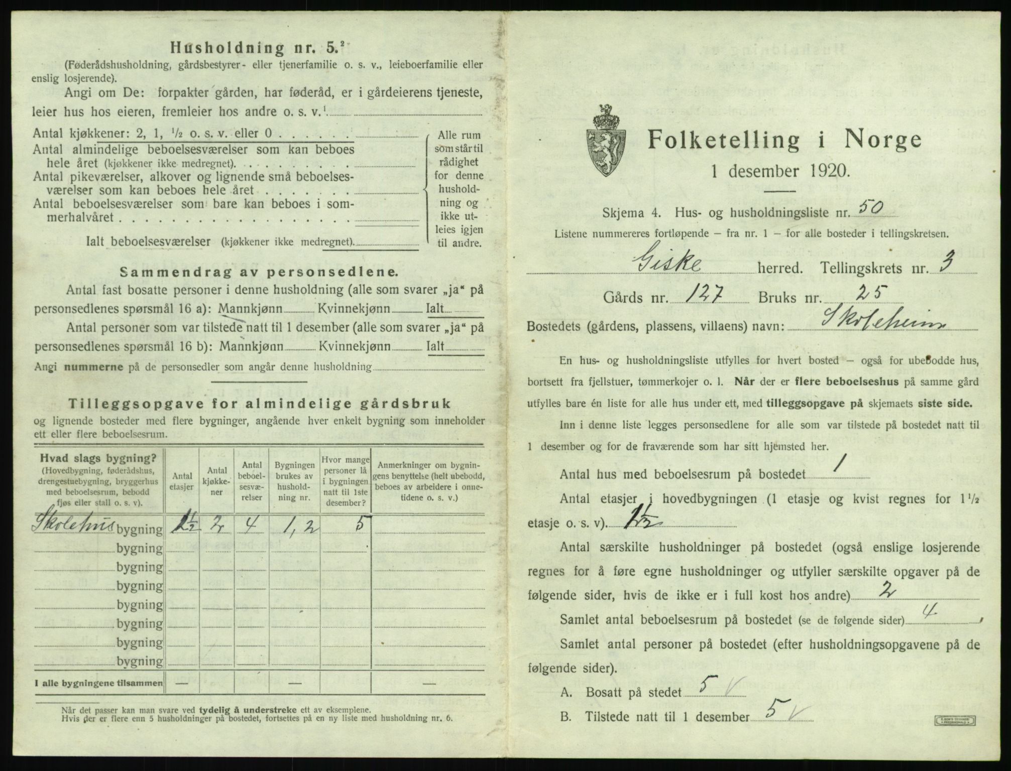 SAT, 1920 census for Giske, 1920, p. 266