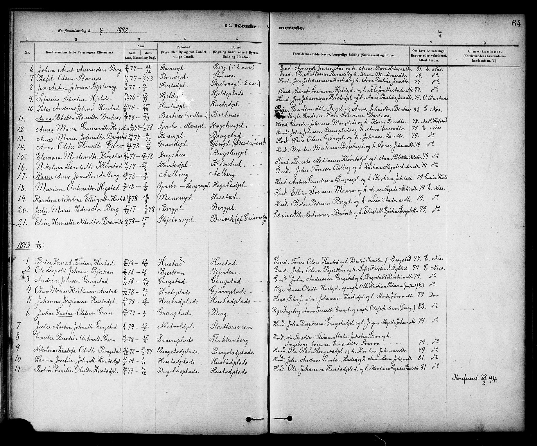 Ministerialprotokoller, klokkerbøker og fødselsregistre - Nord-Trøndelag, SAT/A-1458/732/L0318: Parish register (copy) no. 732C02, 1881-1911, p. 64