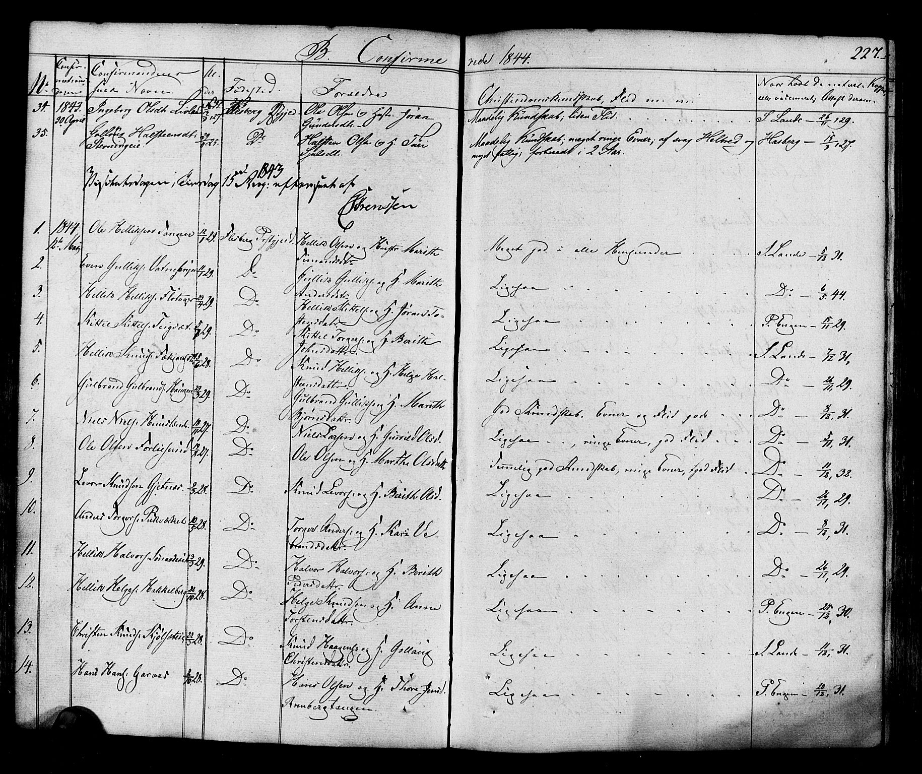Flesberg kirkebøker, SAKO/A-18/F/Fa/L0006: Parish register (official) no. I 6, 1834-1860, p. 227