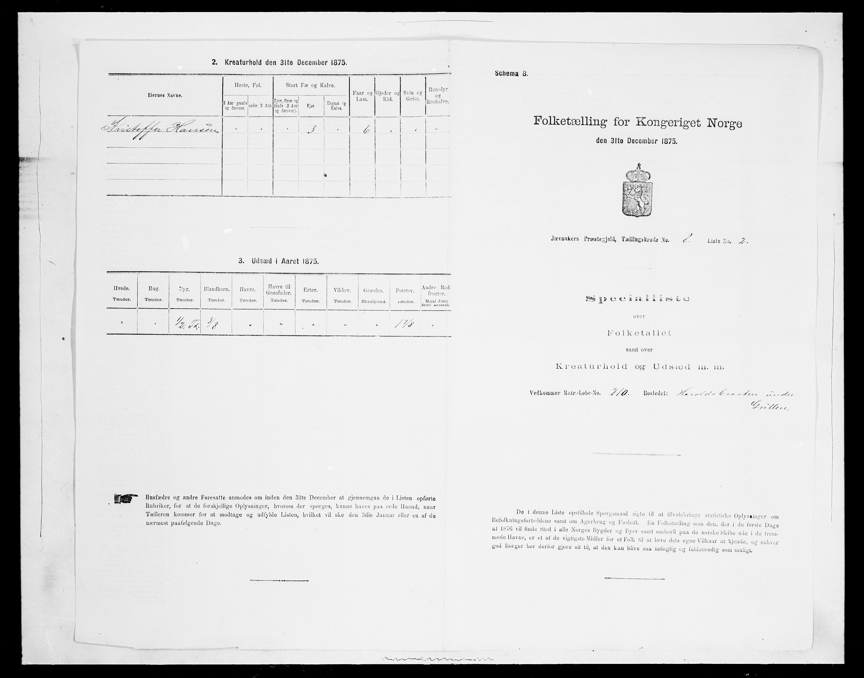 SAH, 1875 census for 0532P Jevnaker, 1875, p. 1339