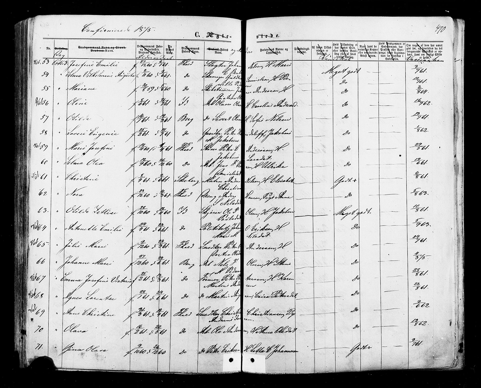 Halden prestekontor Kirkebøker, SAO/A-10909/F/Fa/L0009: Parish register (official) no. I 9, 1866-1877, p. 470