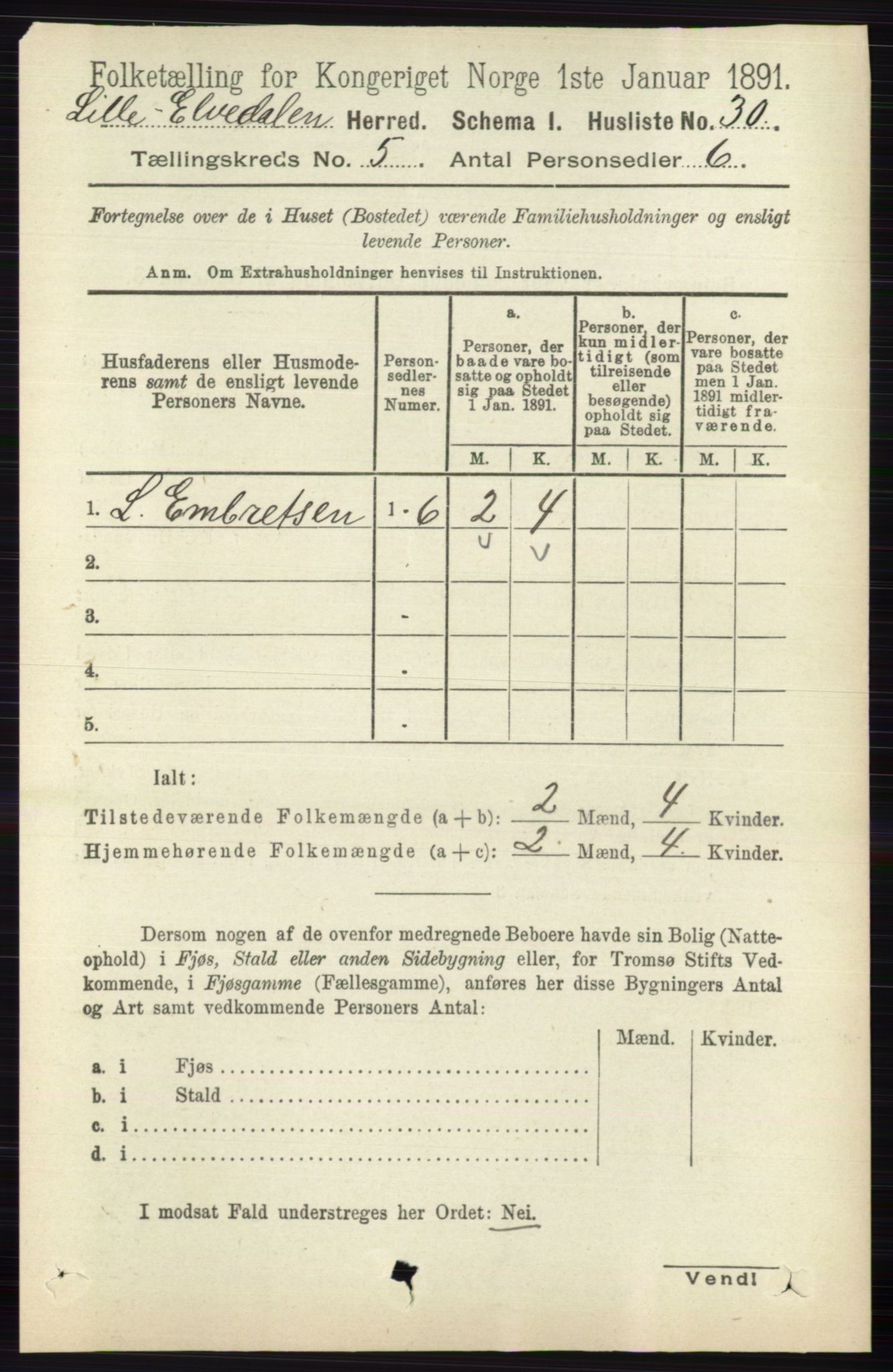 RA, 1891 census for 0438 Lille Elvedalen, 1891, p. 1538