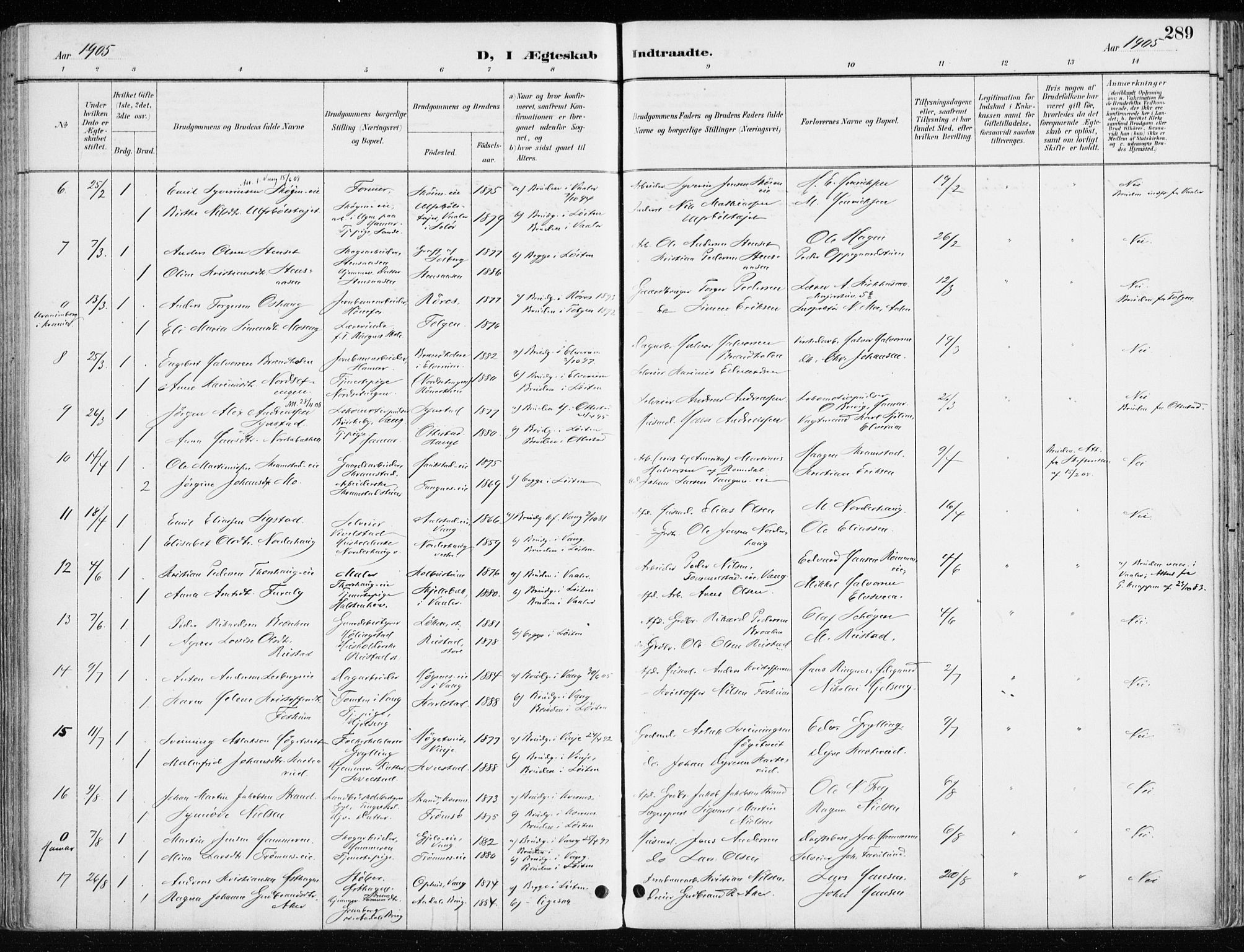 Løten prestekontor, AV/SAH-PREST-022/K/Ka/L0010: Parish register (official) no. 10, 1892-1907, p. 289