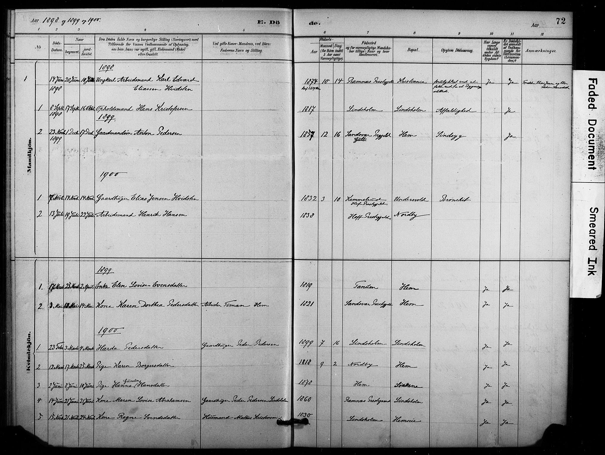 Lardal kirkebøker, SAKO/A-350/F/Fc/L0001: Parish register (official) no. III 1, 1881-1906, p. 72